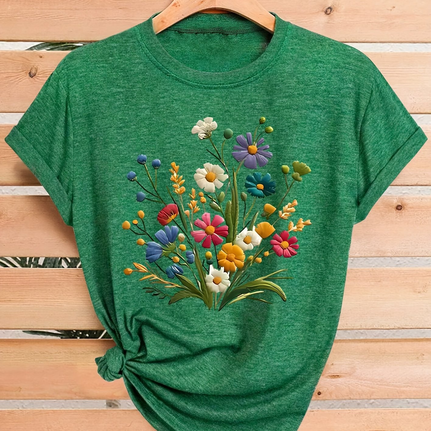 TEMU Plant Floral Pattern Print Fashion Retro Style Women's Spring Autumn Season Casual Athletic Style Neck Short Sleeve T-shirt Multicolor S-xxl