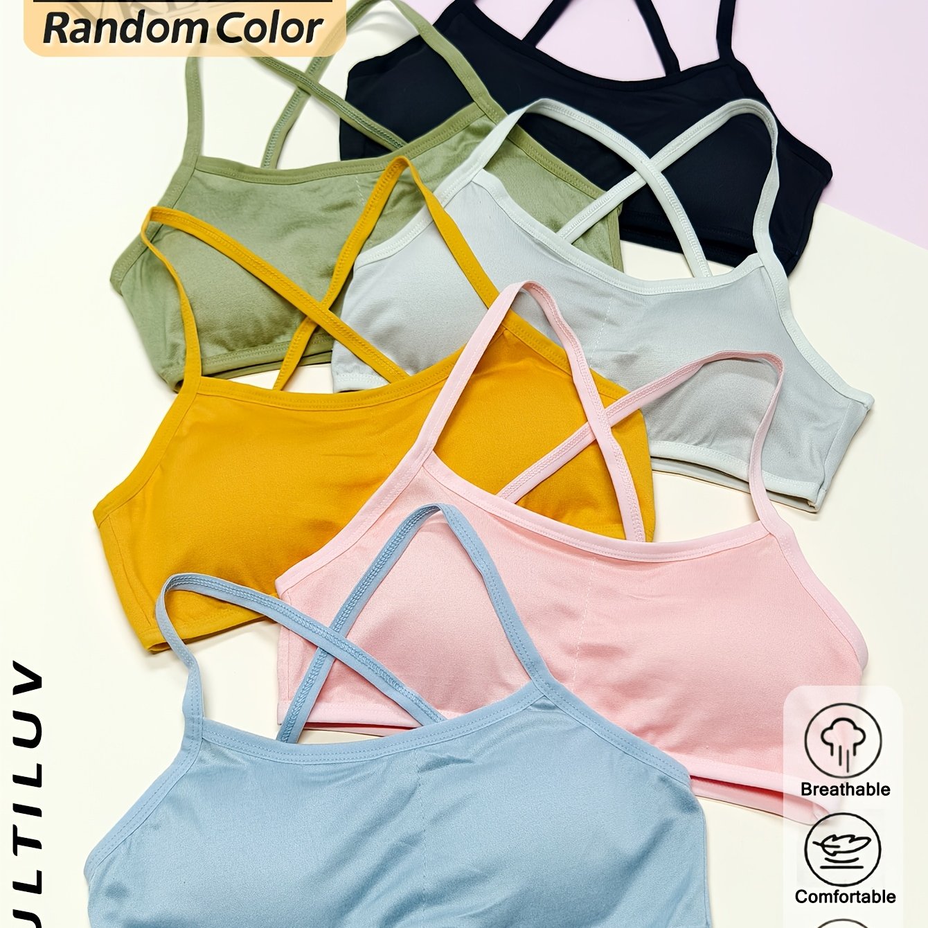 Image of 4pcs Girls Bras With Cross , Removable Padding Vests, Random Colors And Elastic Sports Bras, Random Colors Underwear For Daughters, Suit For Teenagers