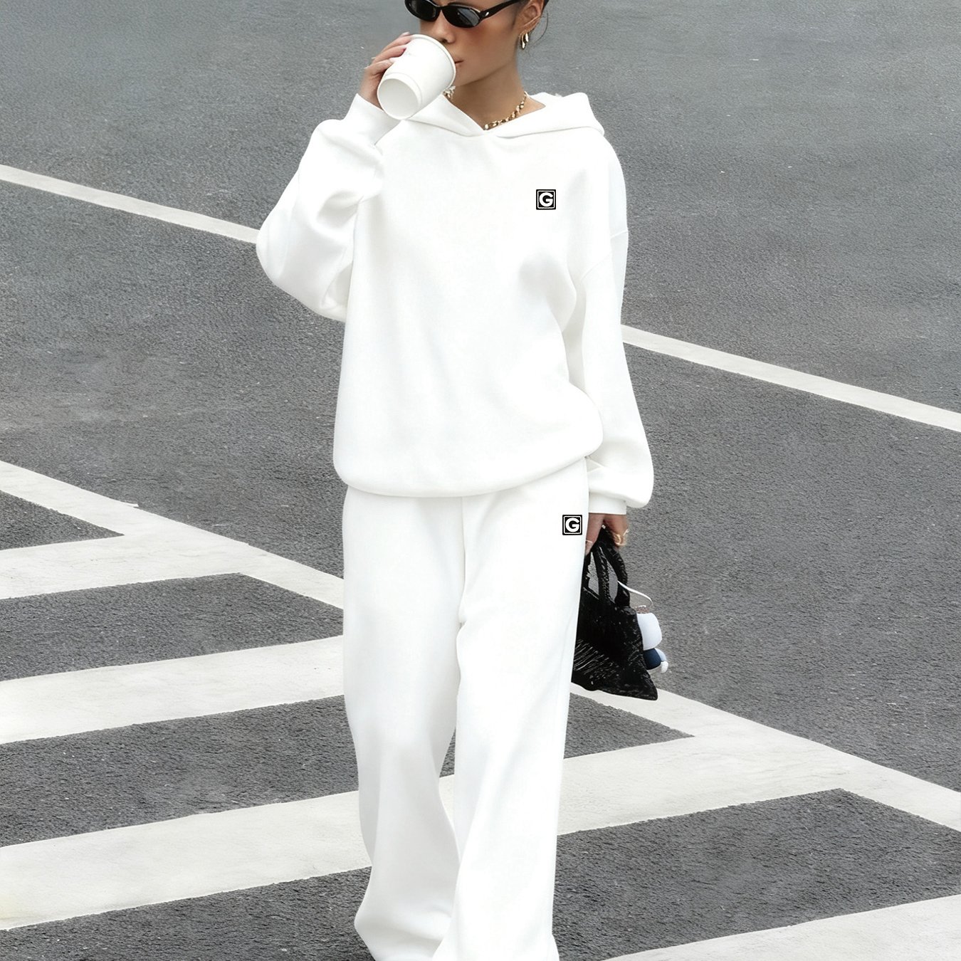 TEMU Women's Casual Hoodie And Pants Set, Long-sleeve Pullover, Made From 100% Fabric, Suitable For Autumn And Winter