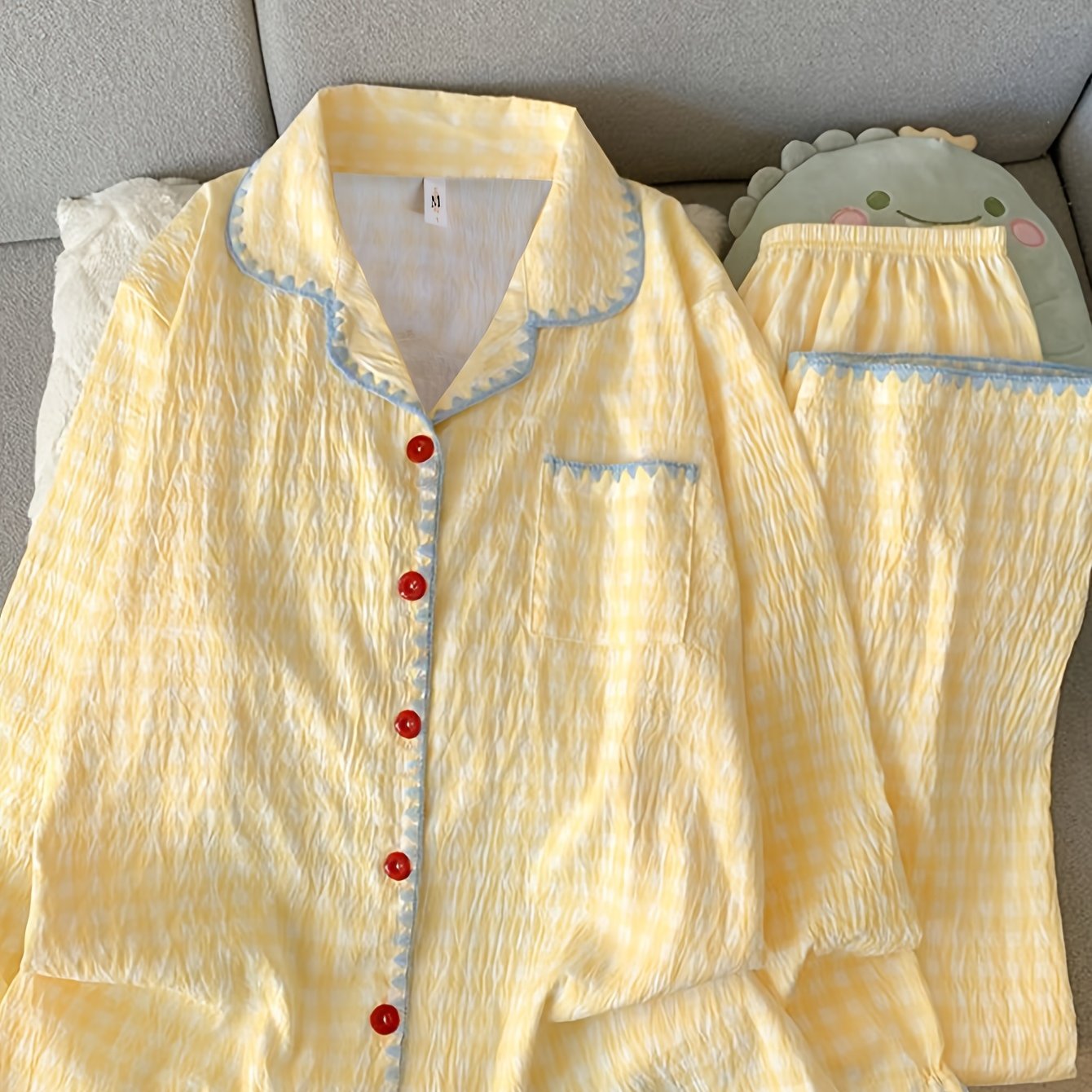 TEMU In-stock High-quality Korean Style Sweet Girly Pajamas, Spring/summer Lightweight Lace Design, Outerwear Loungewear Cardigan, Loose And