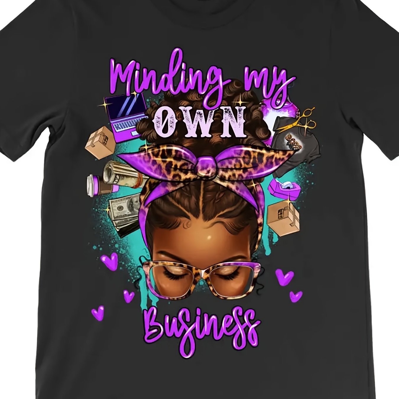 TEMU My Own Business Afro Messy Bun T-shirt 6000 Funny Men's Short Sleeve Graphic T-shirt Collection Black Ar-220g