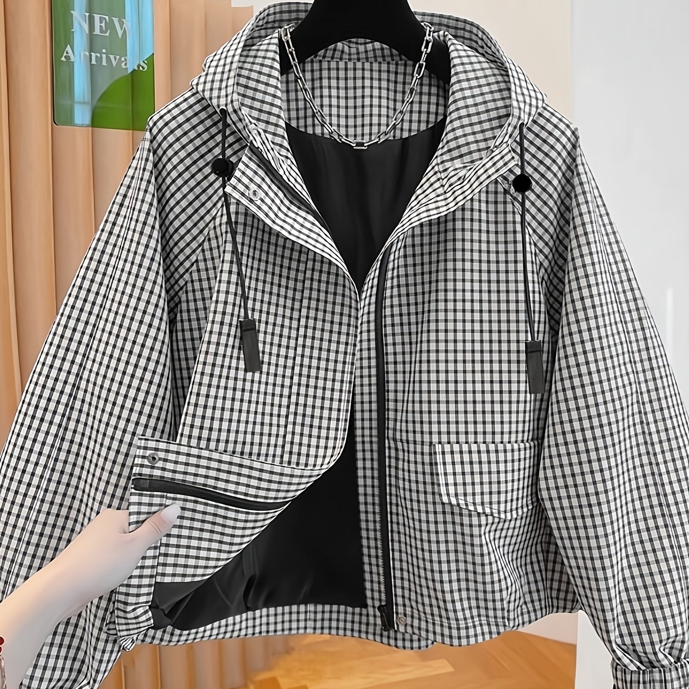 TEMU Asd1 Women's Popular European And Fashionable Simple Casual Versatile Commuter Hooded Cropped Jacket