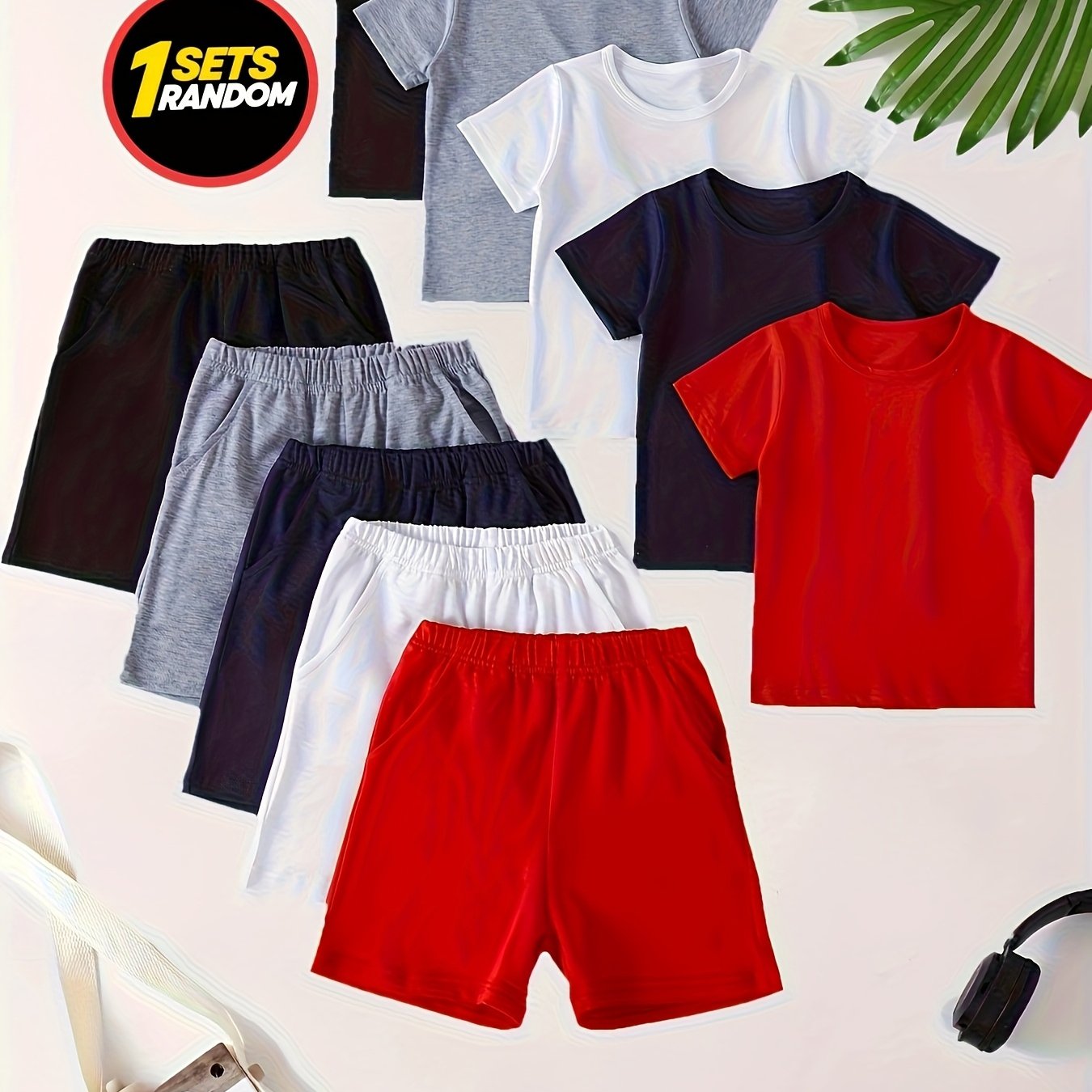 TEMU 10pcs , 2pcs (1 Set), Solid , Versatile Short-sleeved Pants Suit For Boys, Soft And Comfortable, Suitable For Leisure Activities, , For Outdoor