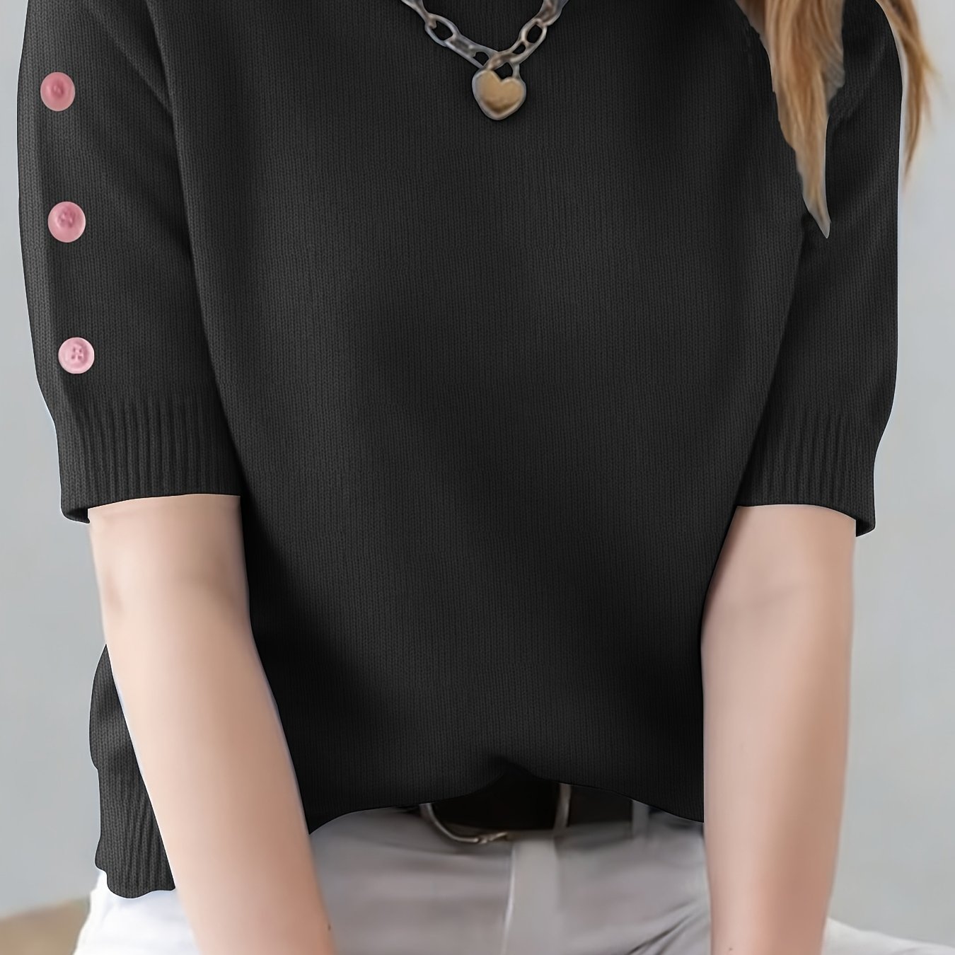 TEMU Printed Design â Not Textured Women's Versatile Round Neck Short Sleeve Fine Sweater, Slightly Stretchy And Skin-friendly, Essential For ,