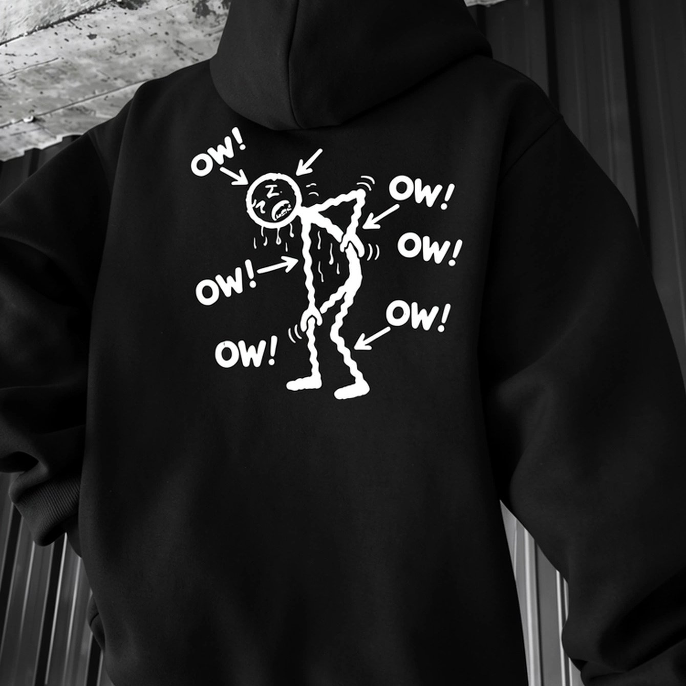Image of Funny Ow! Pain Graphic Hoodie, Unisex Hooded Sweatshirt, Long Sleeve Pullover With Hood And Ribbed Hem, Cartoon Casual Streetwear Top For Fall Winter, Daily Wear, And Outdoor Activities