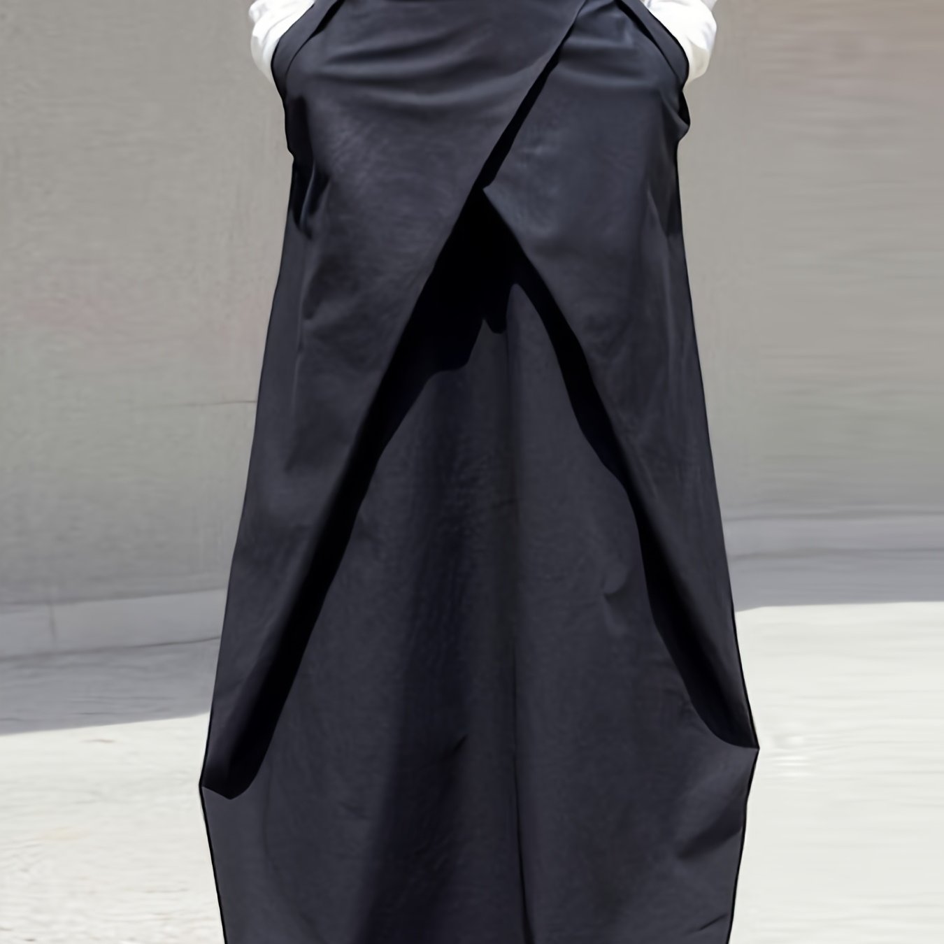 Elegant High-waist Solid Color Cross-back Skirt For Women, Stylish And Versatile Midi Dress With Elastic Waist And Practical Pockets, Suitable For Spring, Summer, Autumn, And Winter Yt