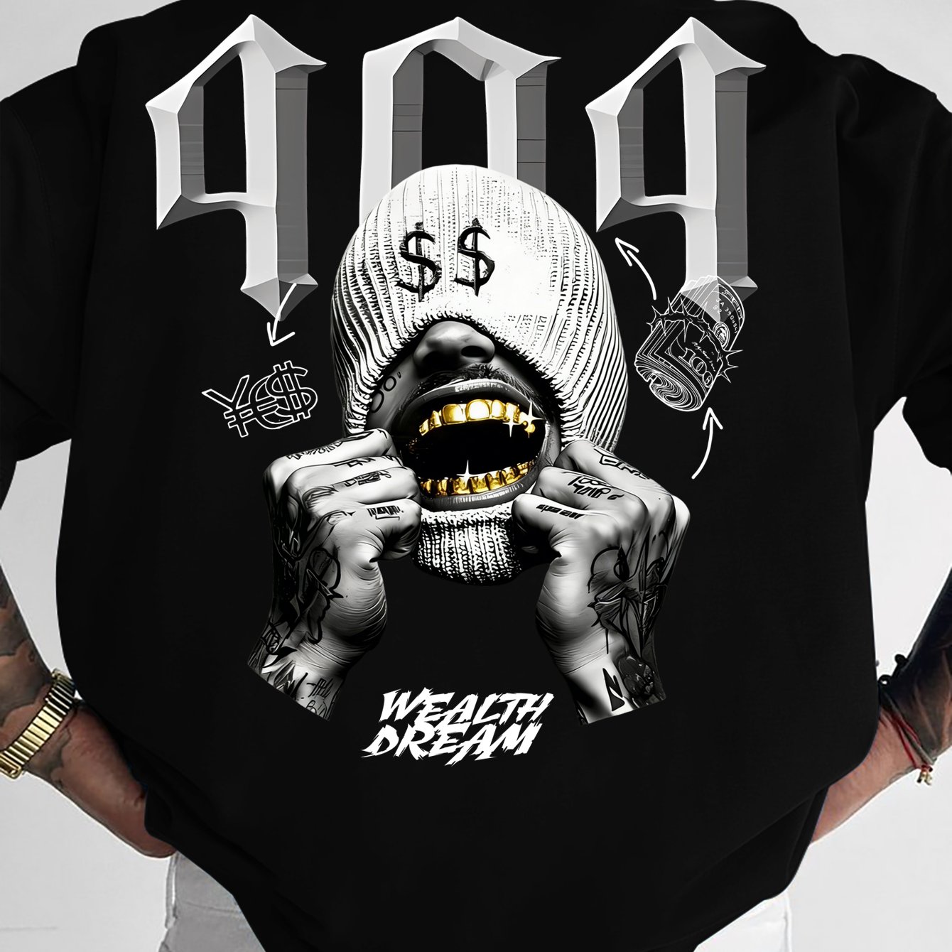 TEMU Men's Oversized Streetwear T-shirt With Rap-themed - Loose Fit Round Neck Short Sleeve Tee Suitable For Casual Summer Wear, Hip-hop Style &