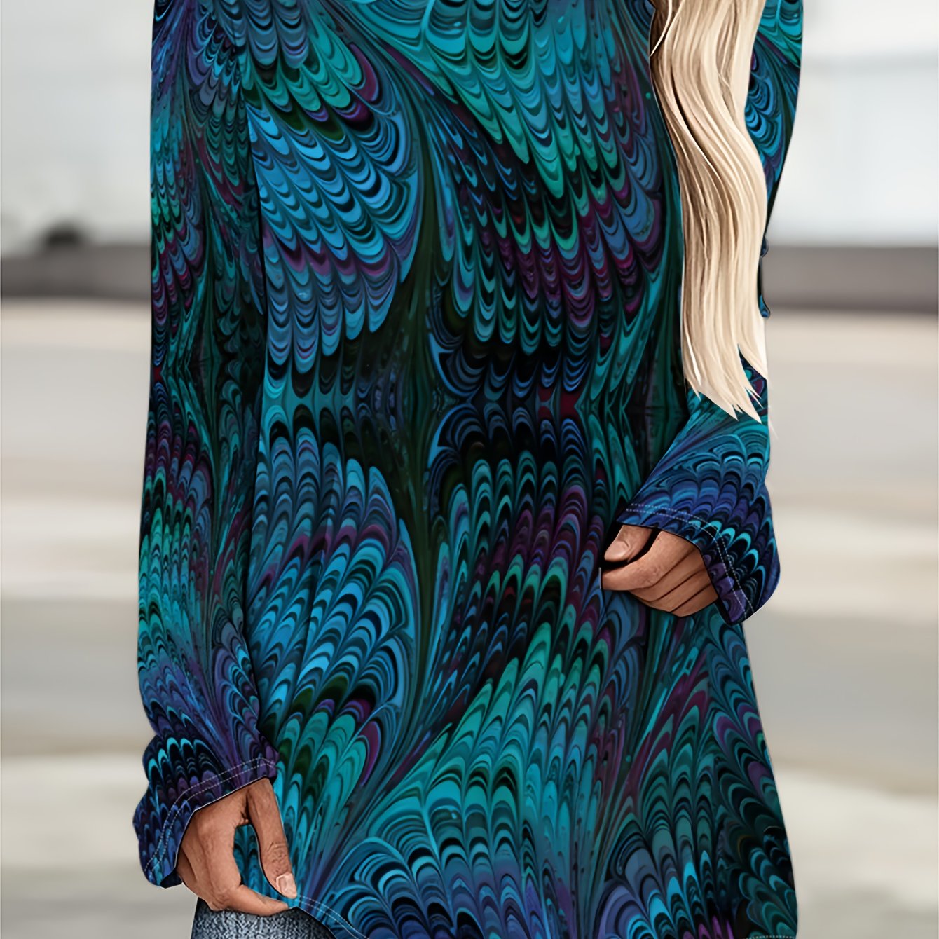 TEMU Printed Design â Not Textured Women's Spring/autumn New Plus-size Apparel, Fashionable Printed Casual Oversized Round Neck Long-sleeve T-shirt,