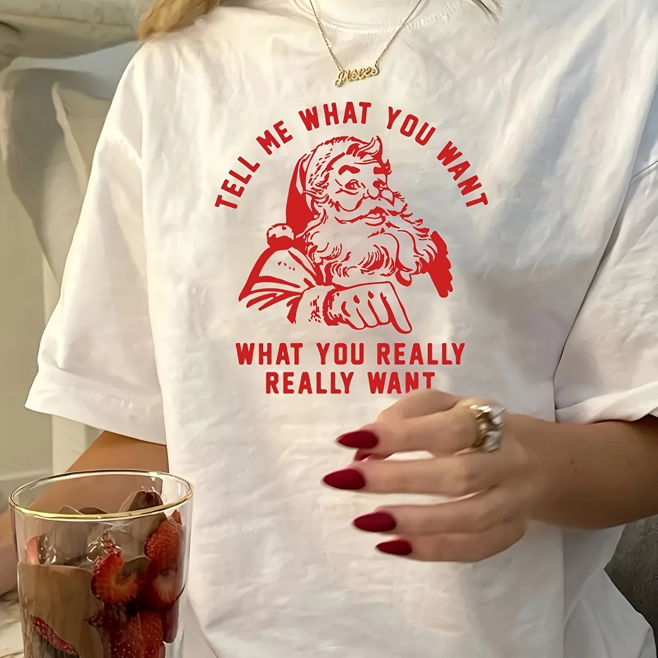 TEMU 2079- Women's Casual Loose Fit "grandpa" Christmas English Letter Print Niche Summer Fashion Short Sleeve Top - Wzh392