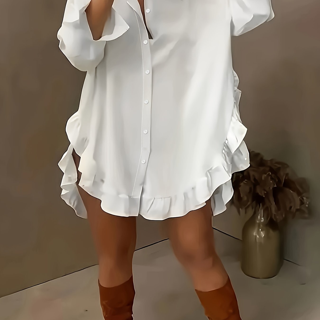 Women's Shirt With Ruffle Hem Casual Shirt