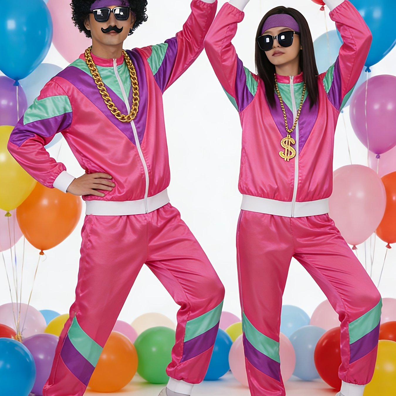 TEMU 1970s, 1980s Retro Style Athletic Suit Set, Sports Jacket And Jogging Pants Outfit, Themed Party Performance Costume, Dress-up Clothing, 2pcs