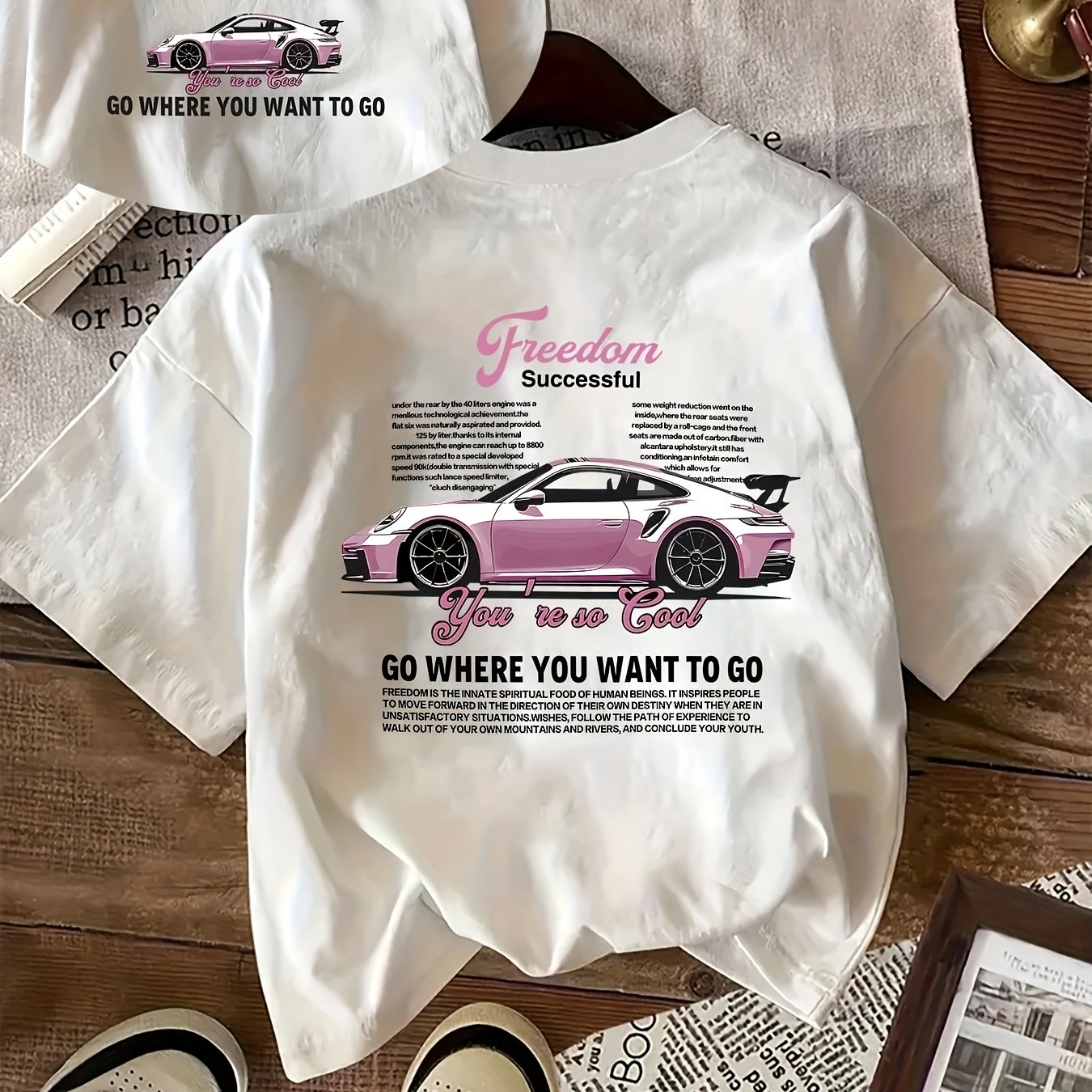 Women's T-shirt With Car Print For