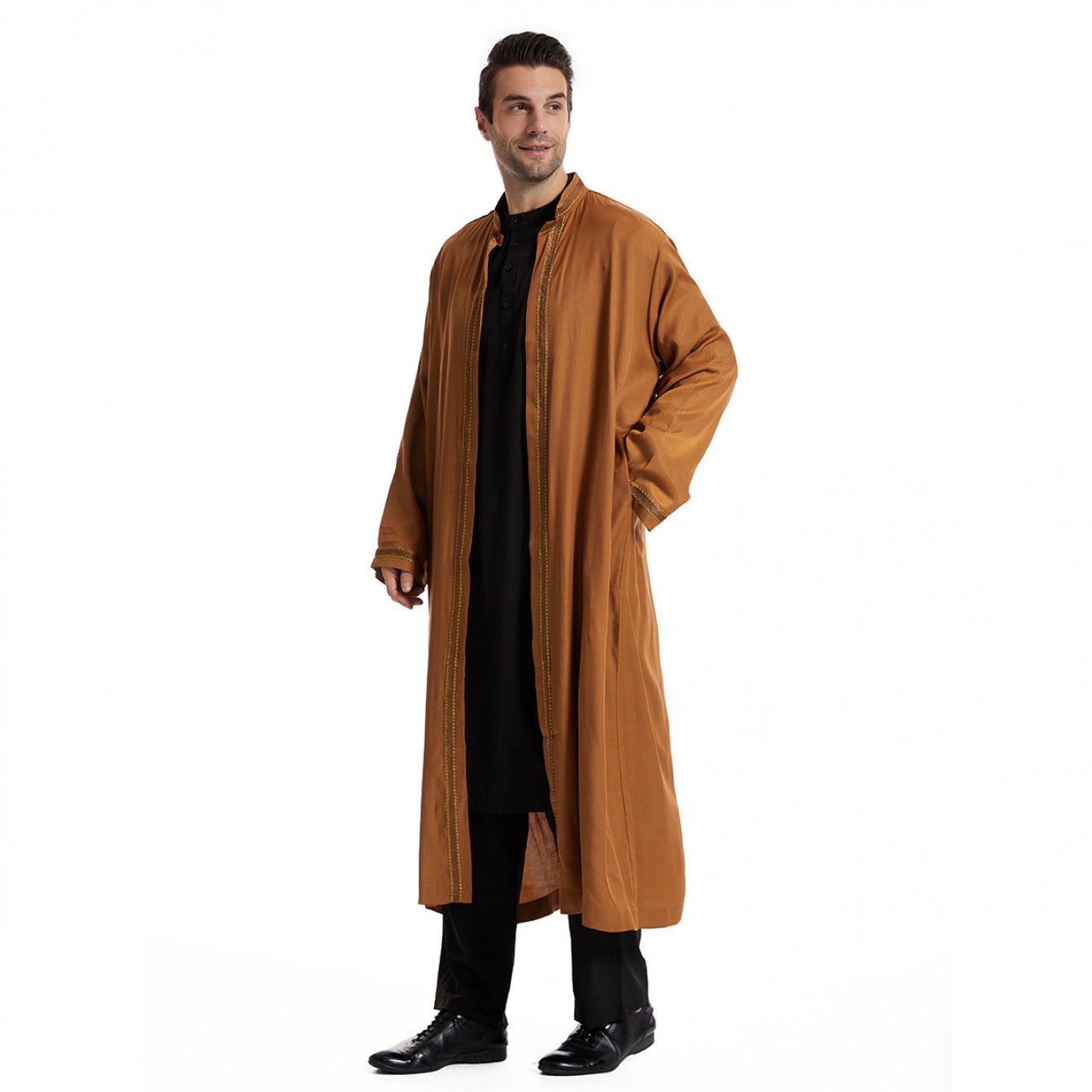 TEMU Plus Size Men's Arabian Thobe Robe- Open Front Abaya Overgarment Ramadan Eid , Men