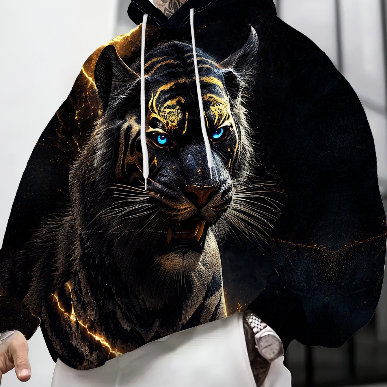 TEMU Men's Plus Size Hoodie Tiger Print Oversized Long Sleeve Casual Sweatshirt Autumn New Sports Outerwear Pullover 1xl-9xl Women's Clothing