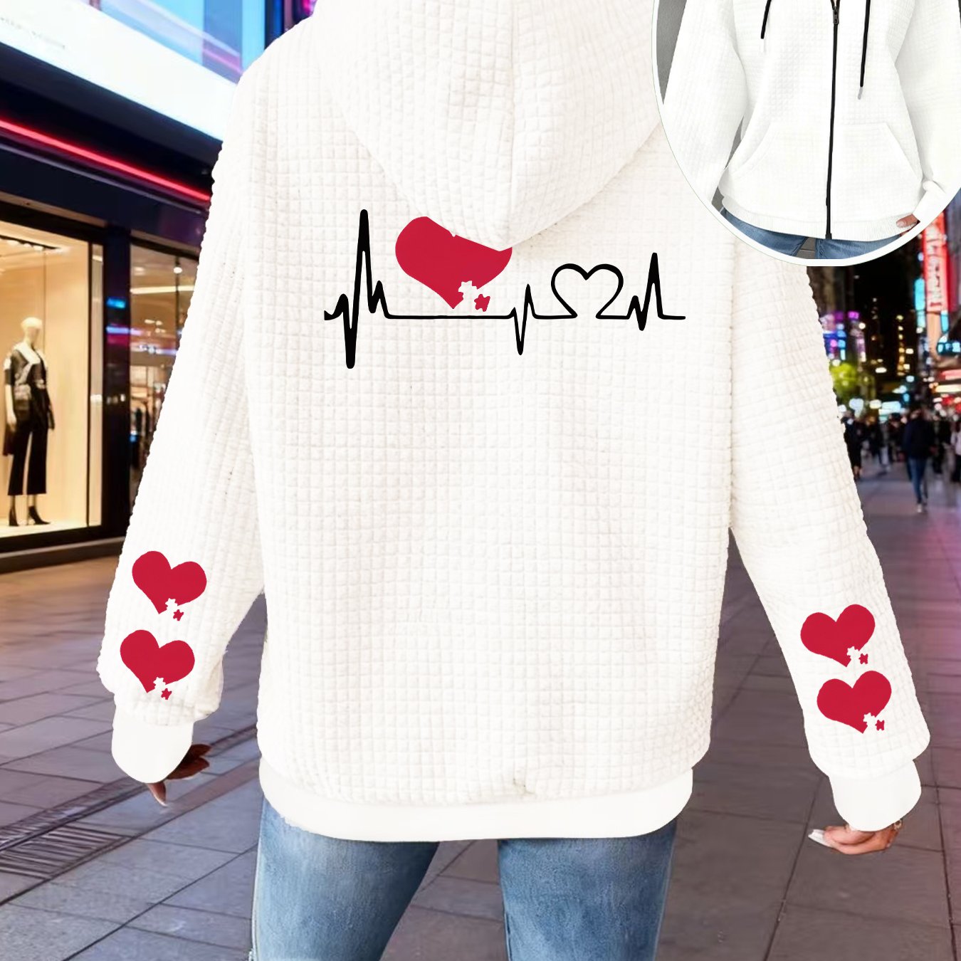 TEMU New Stylish And Comfortable Plus-size Women's Waffle Jackets, Plus-size Women's Zip-up Hooded Casual Sweatshirts, And Plus-size Women's Hooded