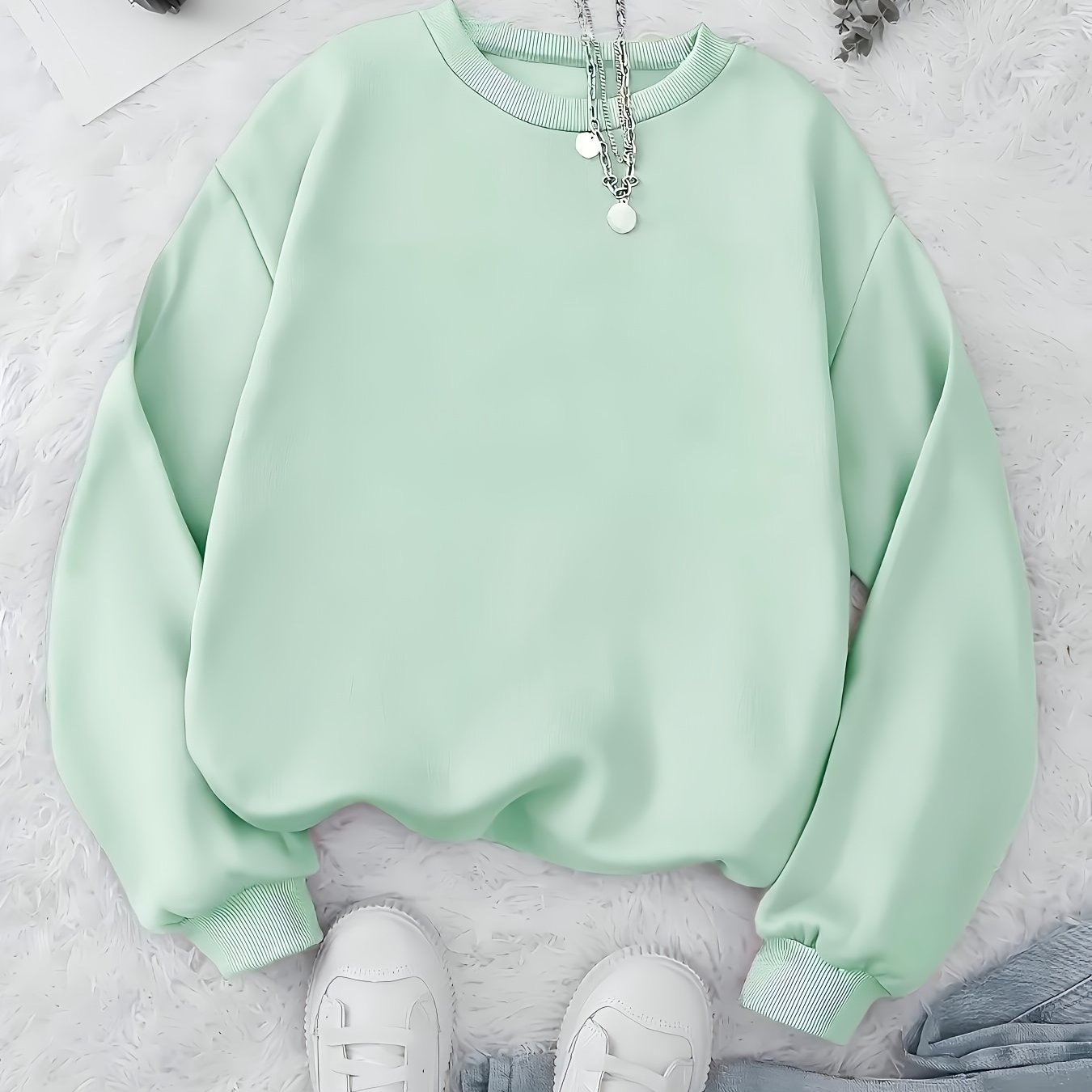 E-shop Damen Einfarbige Herbst- und Winter-Fleece-gefütterte, verdickte, lässige Sport-Rundhals-Sweatshirt