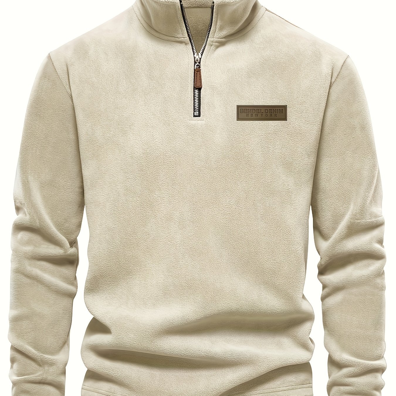 TEMU Classic Apricot-colored American-style Half-zip -lined Top, Thick And Warm, Effortlessly A Trendy Streetwear Look