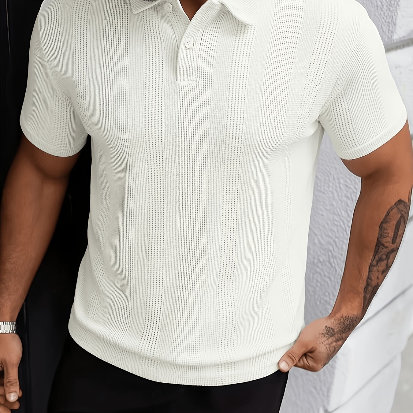 TEMU [ Obm] Men's Summer Shirt, Casual Fashion Jacquard Fabric Golf T-shirt, Suitable For Daily Outing And Sports, Men's Collared Short Sleeve Top
