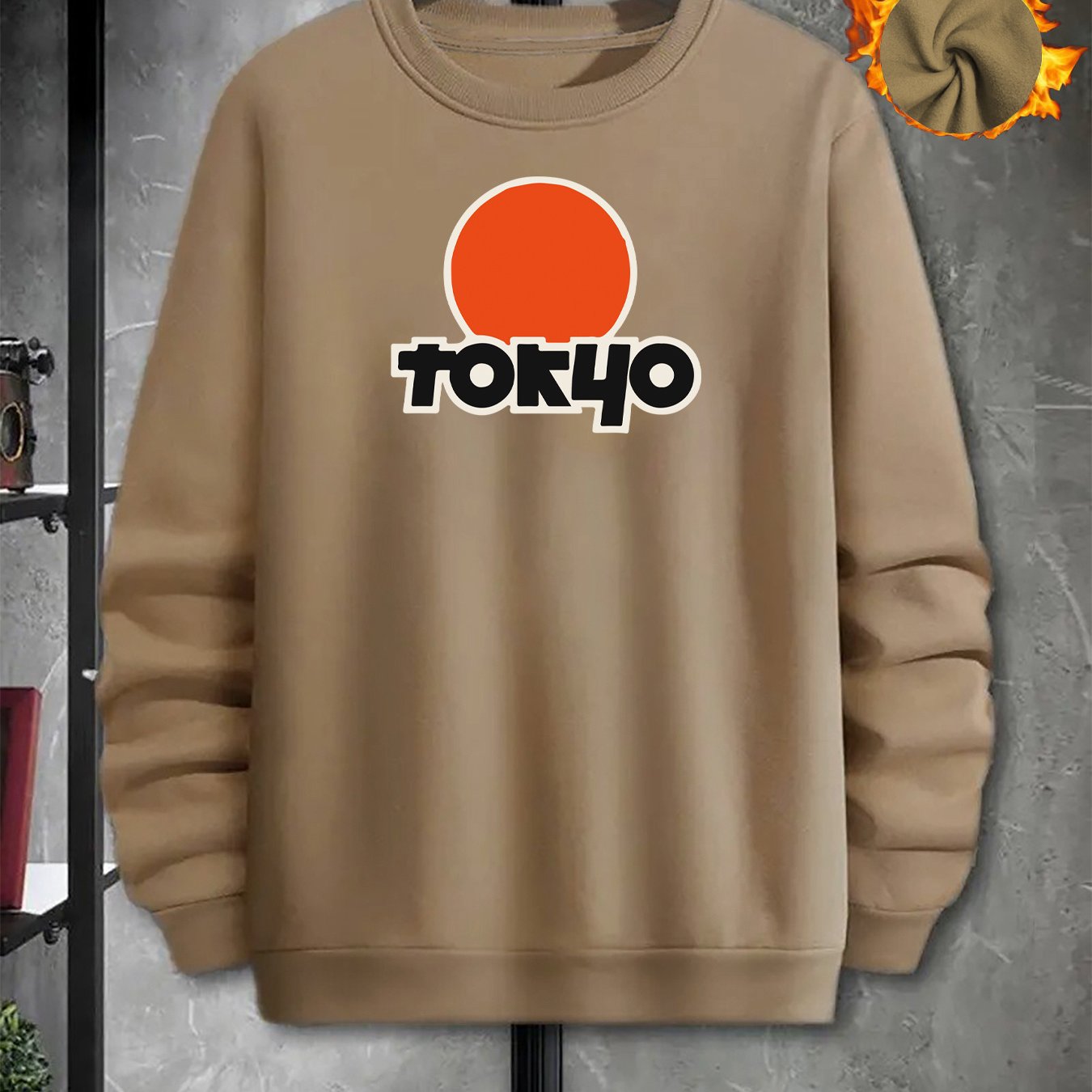 TEMU Men's Casual Fashion Active Crew Neck Sweatshirt With Print - Polyester Knit Fabric, Regular Fit, Long Sleeve, Stretch, No Detail, Solid Pattern