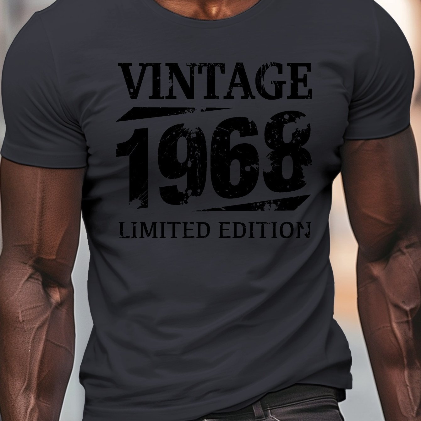 TEMU Edition Vintage 1968 Print, Men's Round Crew Neck Short Sleeve Tee, Casual T-shirtcasual Comfy Lightweight Top For Summer