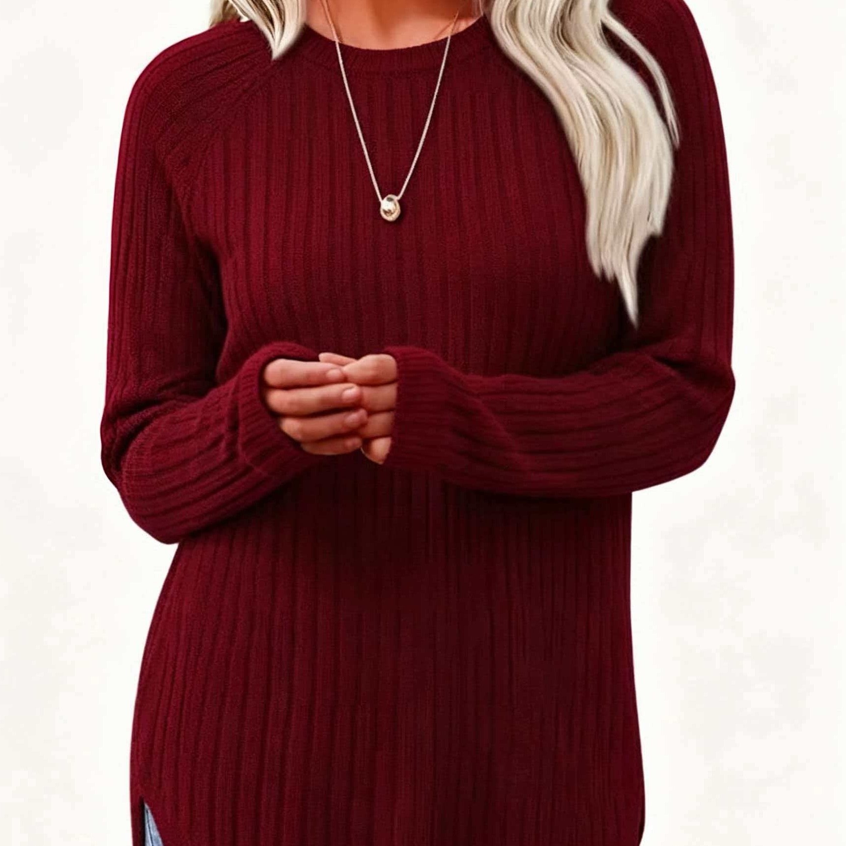 TEMU T-shirt côtelé doux pour femme avec ourlet incurvé - Haut uni à col rond | Extensibilité moyenne, non transparent, lavable en machine, convient