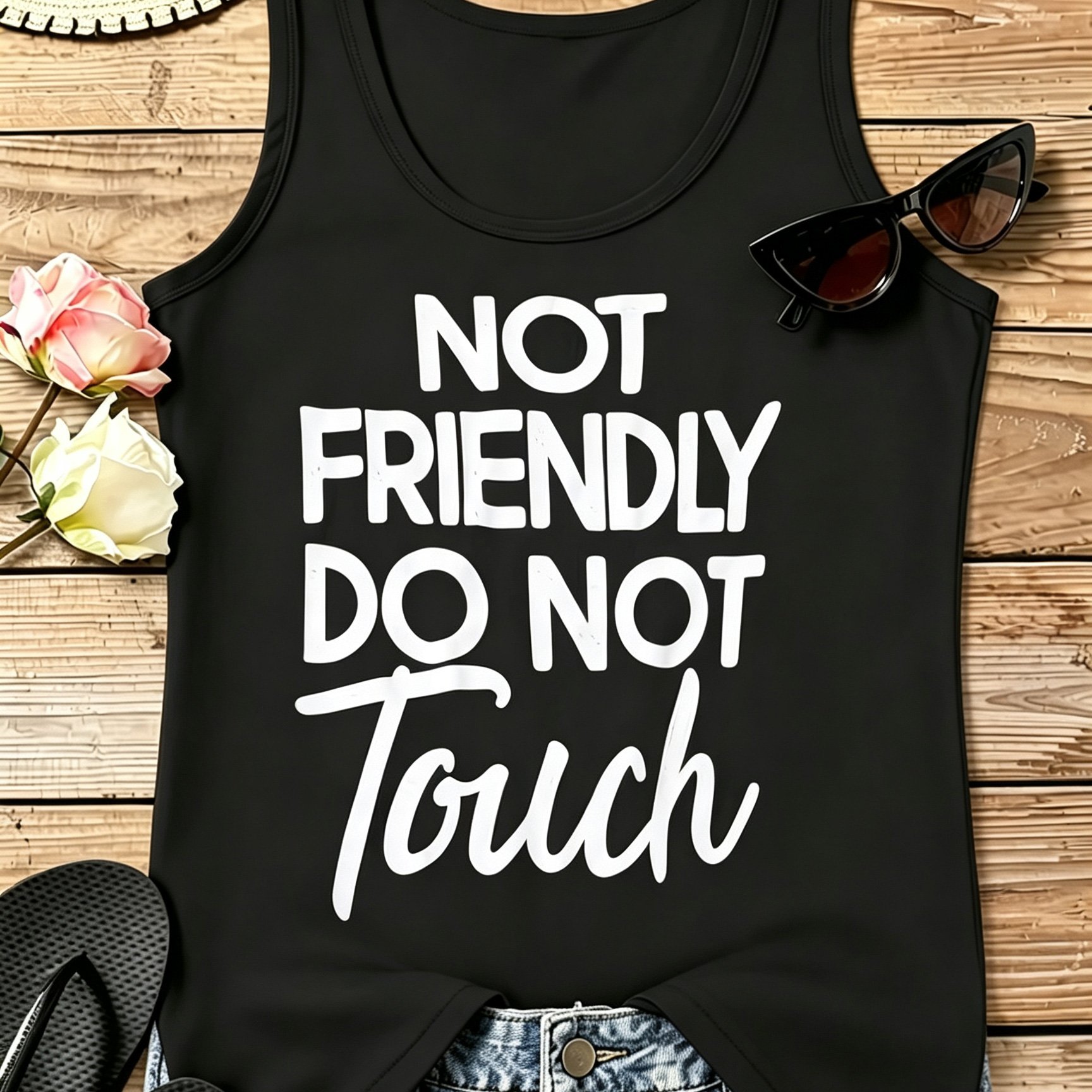 TEMU Women's Sleeveless Racer-back Tank Top With "not Friendly " Print - Loose-fit Lightweight Style Vest Suitable For Spring Summer Fall Daily Wear,