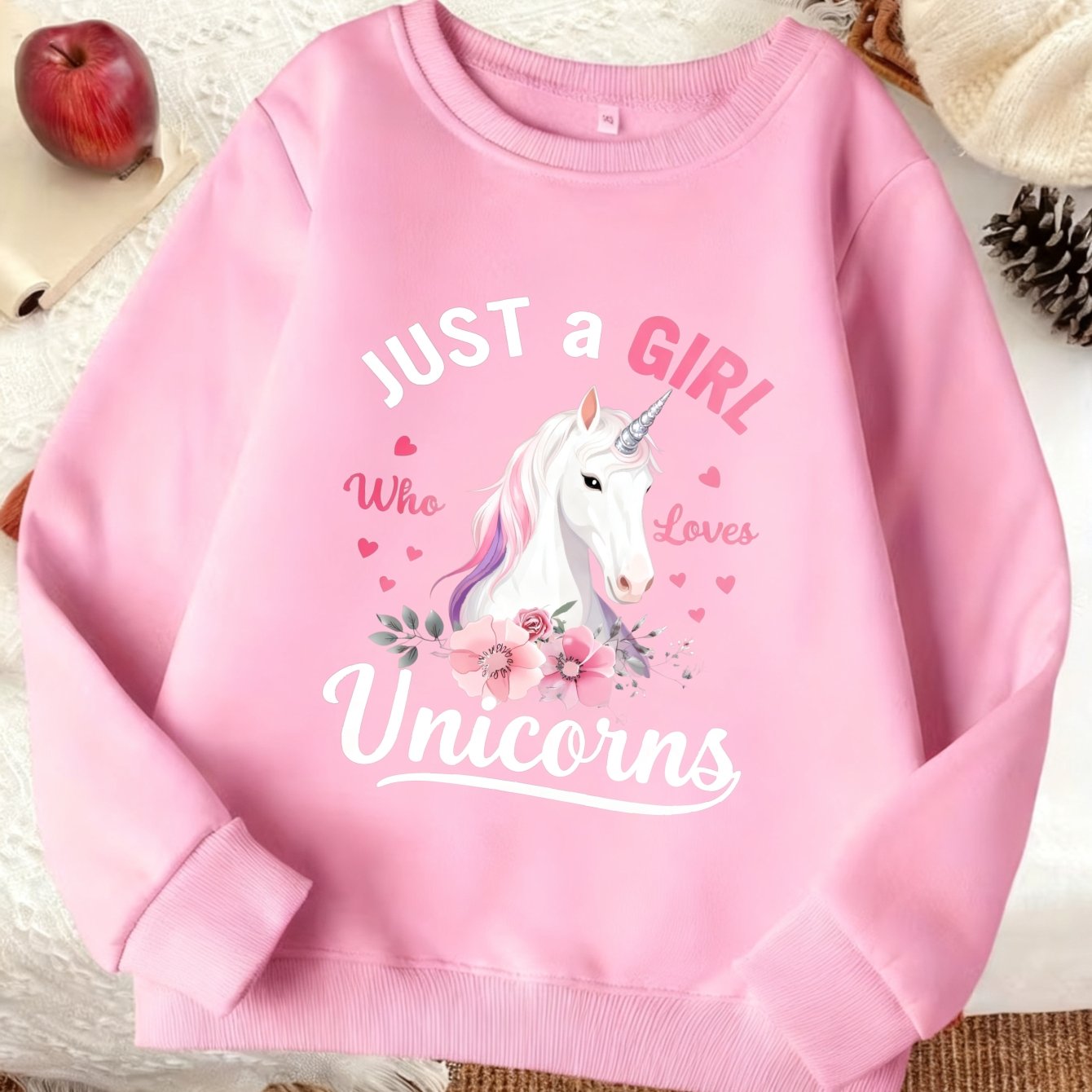 Image of New Sweatshirt Who Unicorns Theme Trendy Print Sweatshirt Crewneck Sweatshirt Fleece Thickened Round Neck Sweatshirt Autumn Winter Daily Wear School Play Gift For Girls
