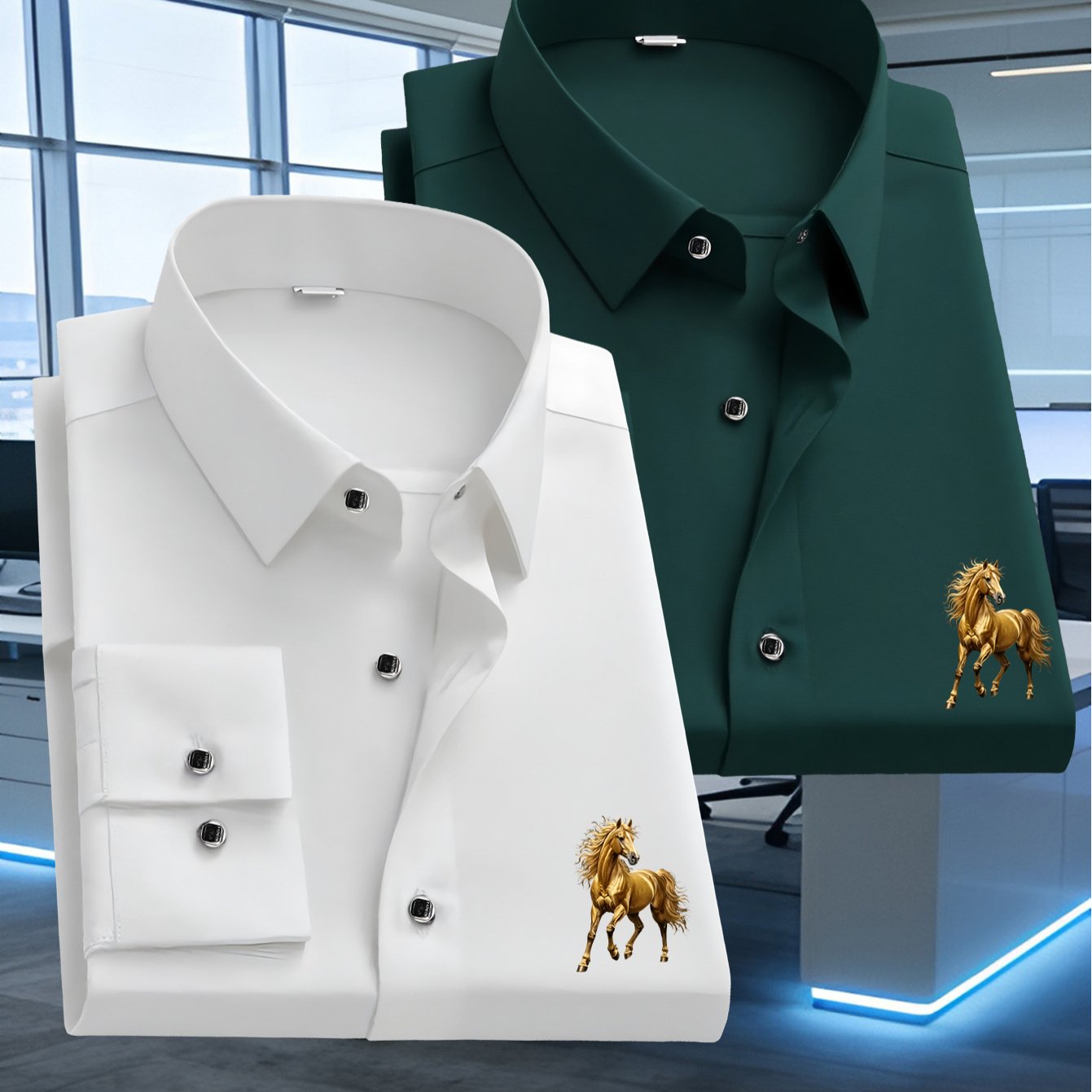 TEMU 2pcs Set Of Men's High-end Long-sleeve Shirts, Stylish Printed Shirts, Suitable For Formal Business And Office Wear, With A Fashionable And