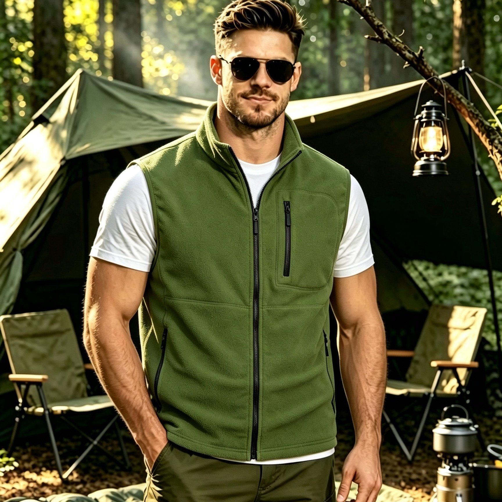 TEMU Gilet Homme Doublé Col , Gilet d'Automne Hiver pour Camping Air, Veste Manches Zippée Multi-Poches, Gilet Décontracté de Travail Sportif, Gilet