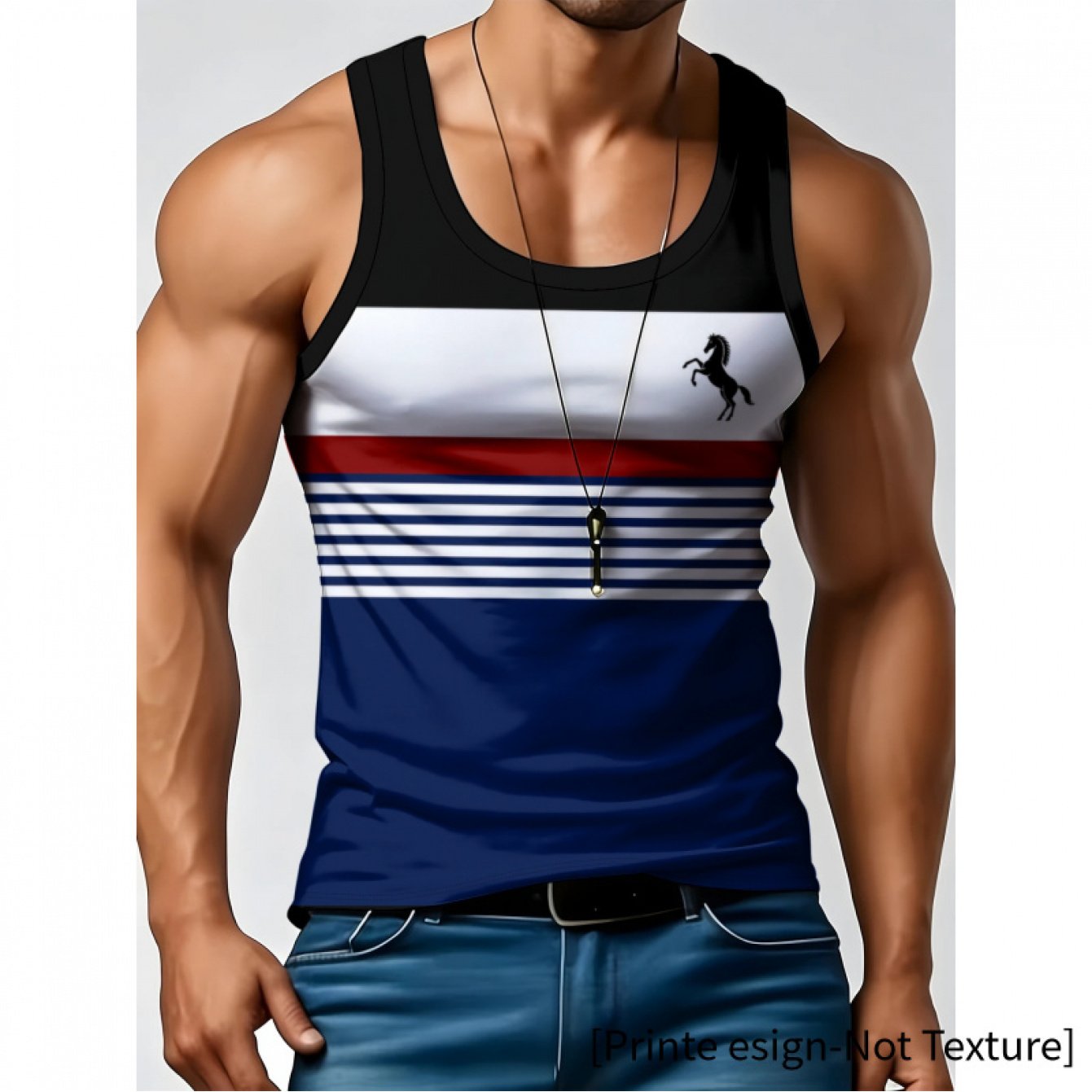 TEMU [printed Design - Not Textured] Men's Summer Sleeveless Vest, Geometric Pattern, Lightweight Comfortable Round Neck, Base Layer, Athletic Top