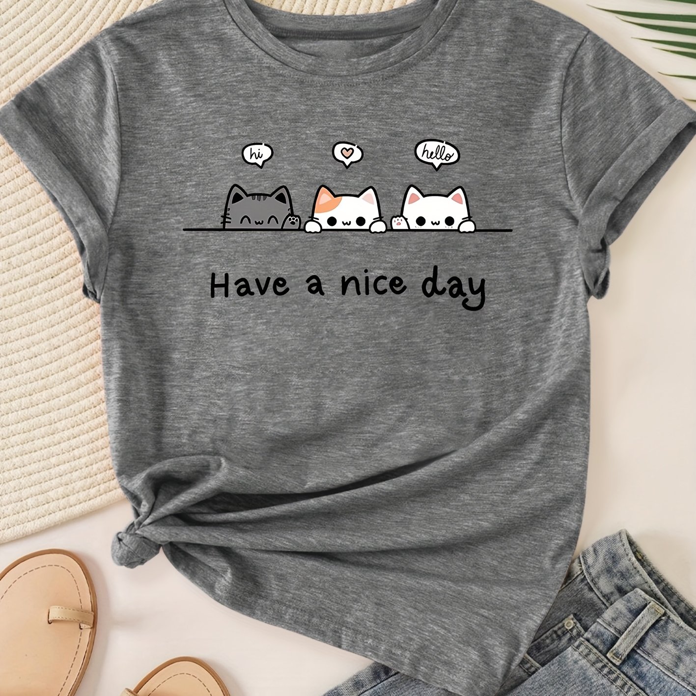 TEMU Women's Casual Crew Neck Short Sleeve T-shirt | Fashionable Retro Style, Multicolor Options S-xxl, Suitable For Spring And Autumn