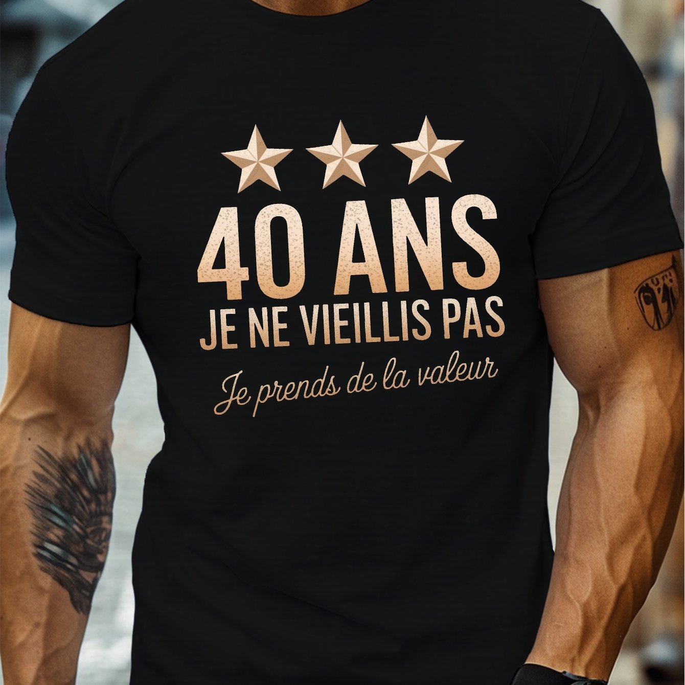 TEMU T-shirt Homme Col Rond Manches Courtes, Imprimé Française Anniversaire 40 Ans, Haut Léger et Confortable pour l'Été, Style Décontracté