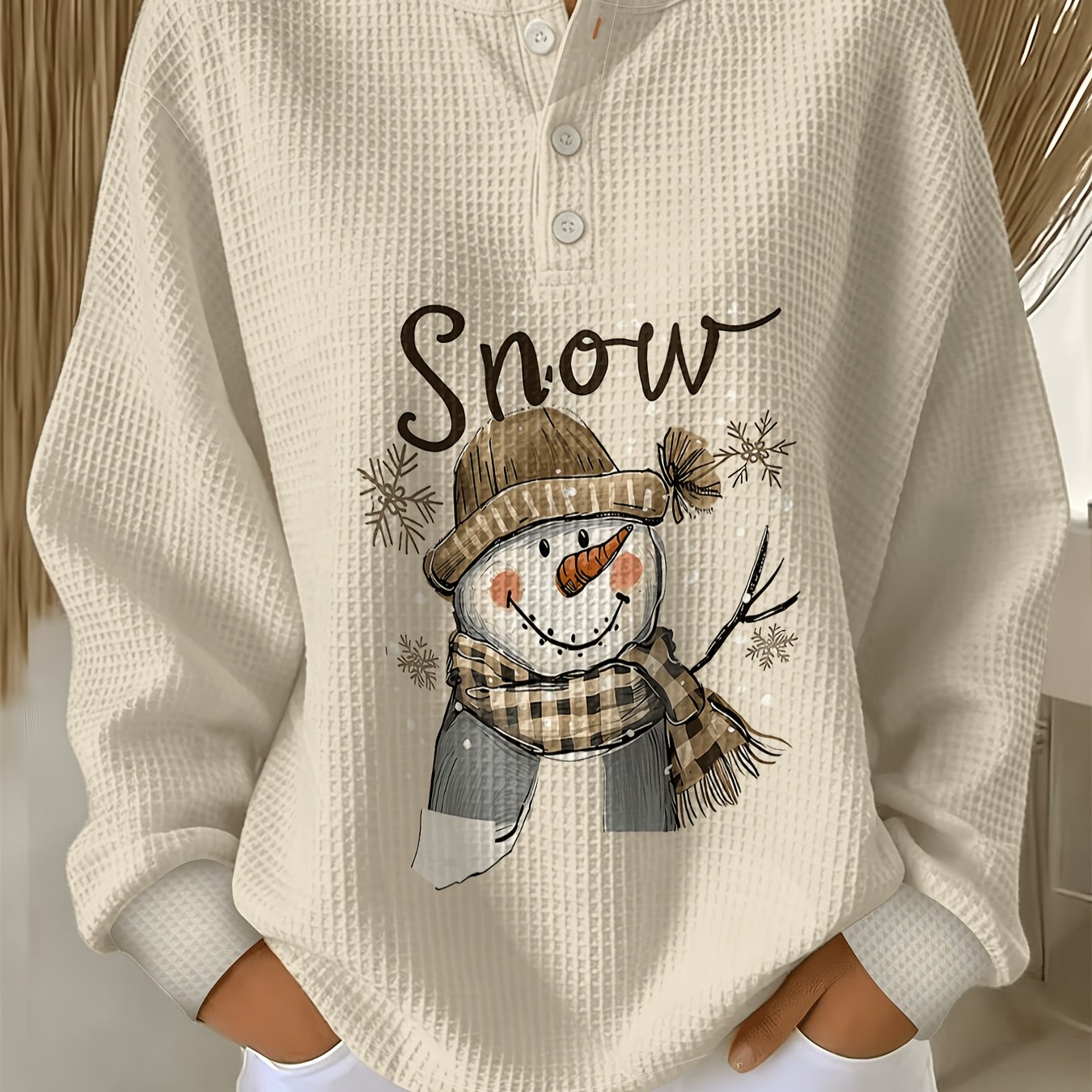 TEMU Plus Size, Women's Plus Size Snowman Christmas Cartoon Print Sweatshirt