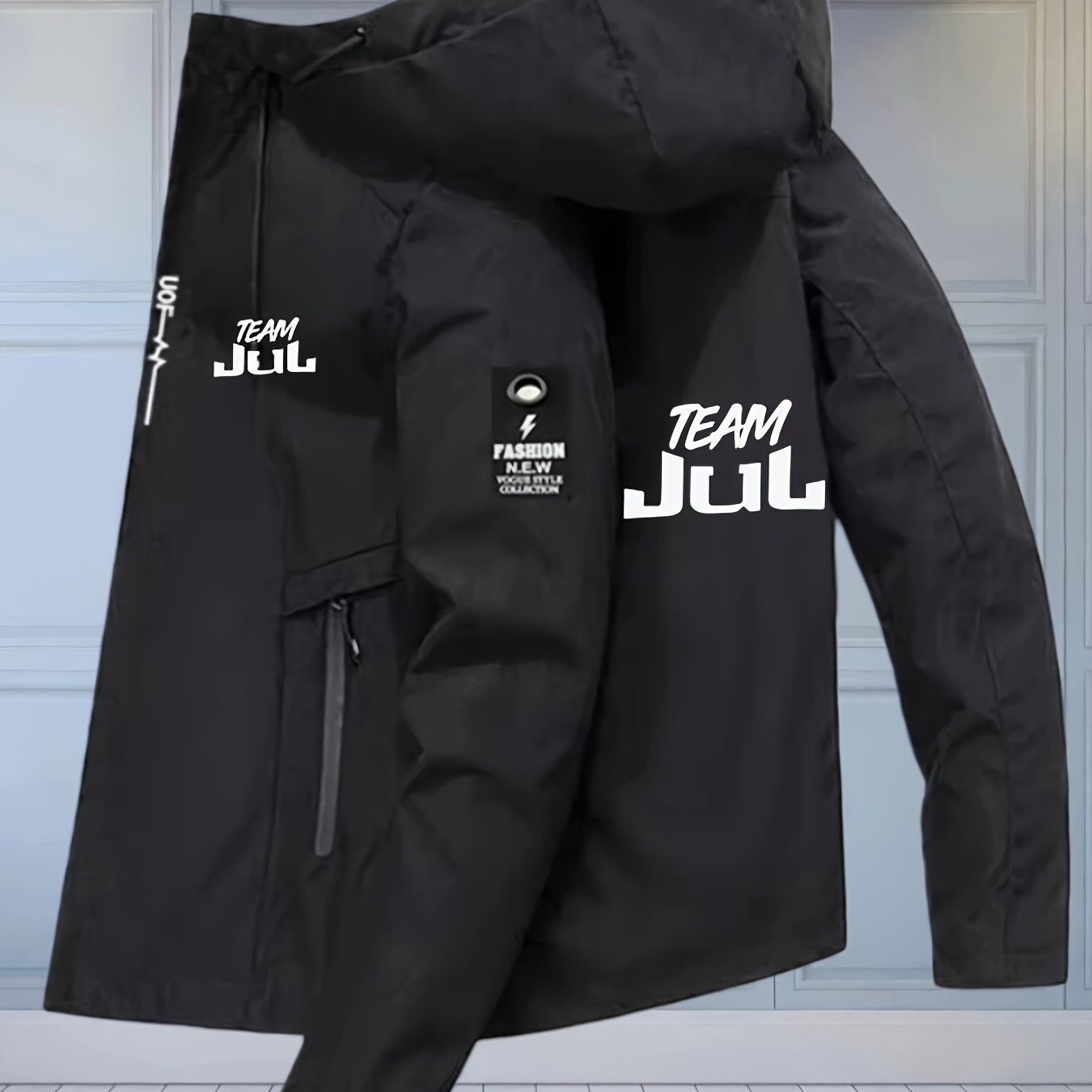 TEMU Veste à capuche légère pour homme avec imprimé , fermeture à glissière, coupe-vent, tissu léger 100 % , plusieurs poches et capuche à cordon de