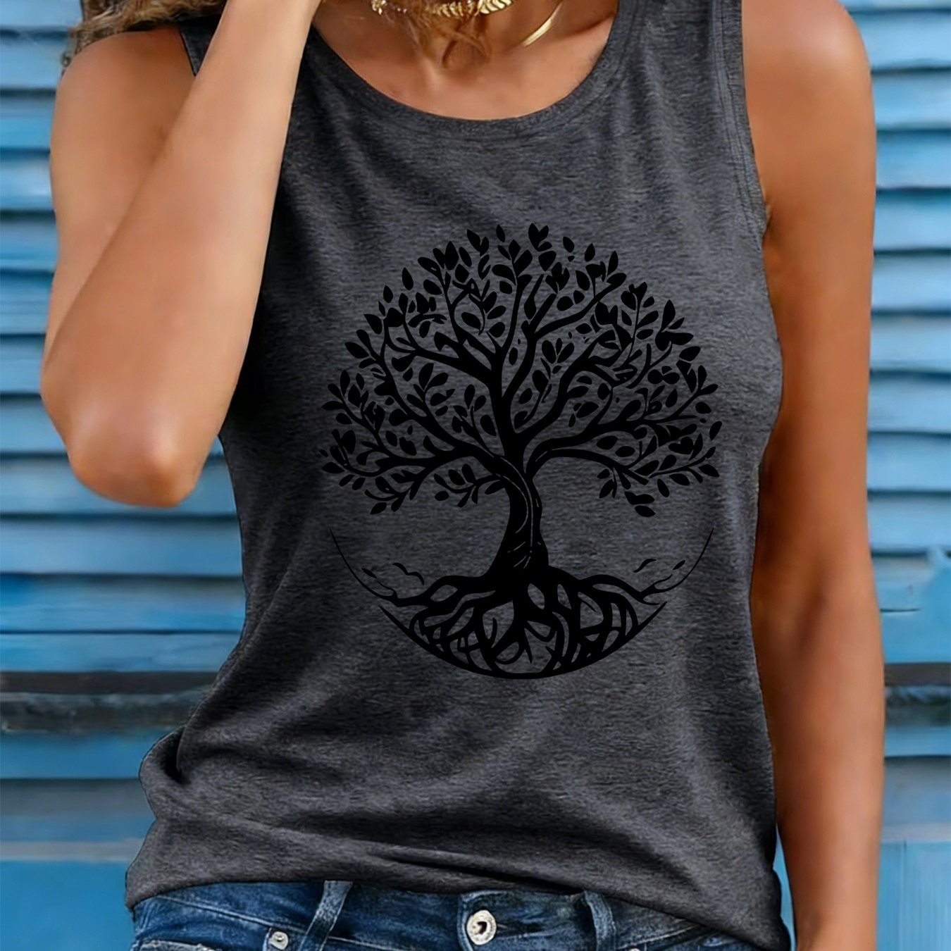 TEMU (065) Sleeveless Vest With Plant Pattern Print, Fashionable Women's Versatile Casual Sleeveless T-shirt, Sleeveless Shirt, Thin Women's Cool Top