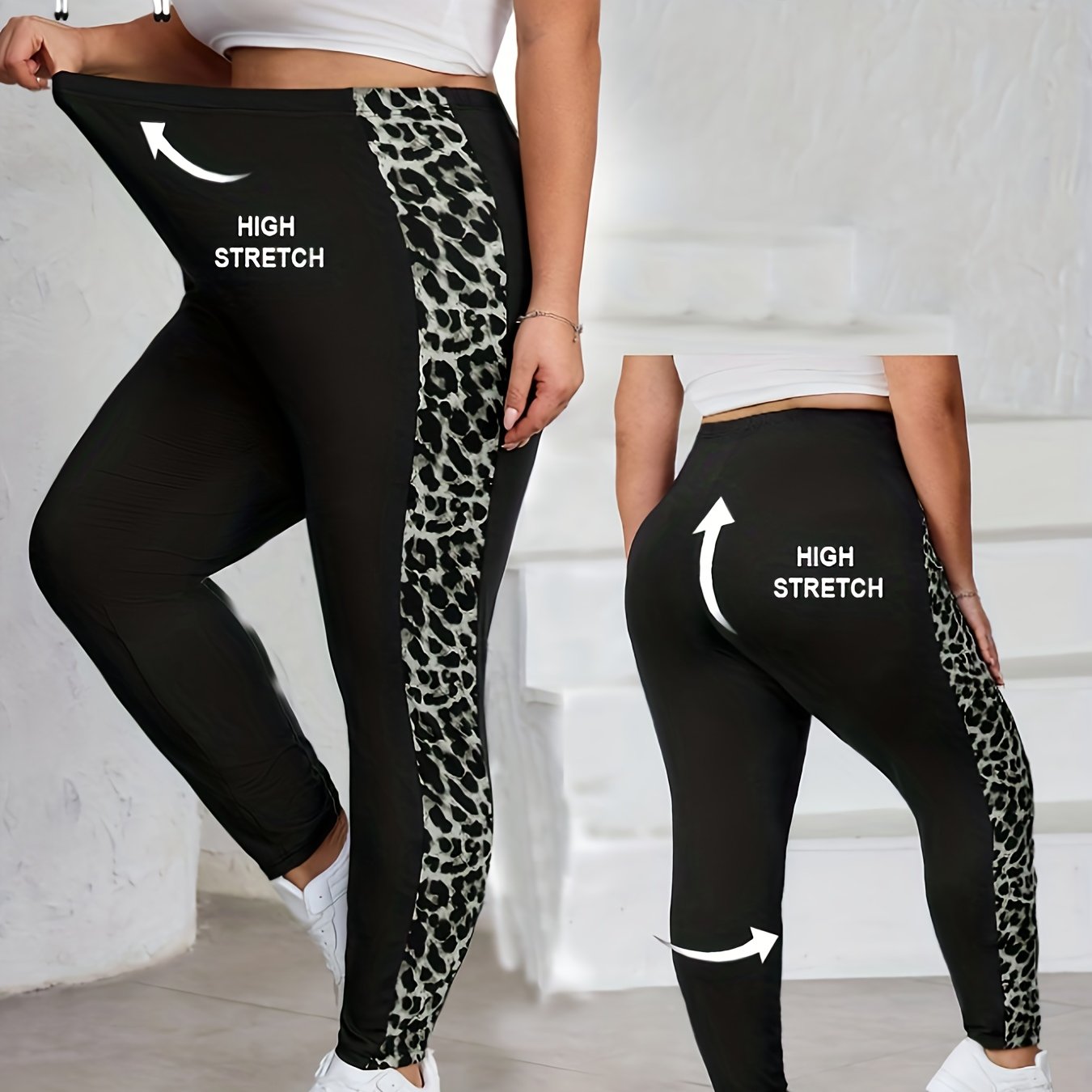 TEMU Plus Size - Plus Size Easy Leopard Print Basic Women's Casual Outdoor Leggings
