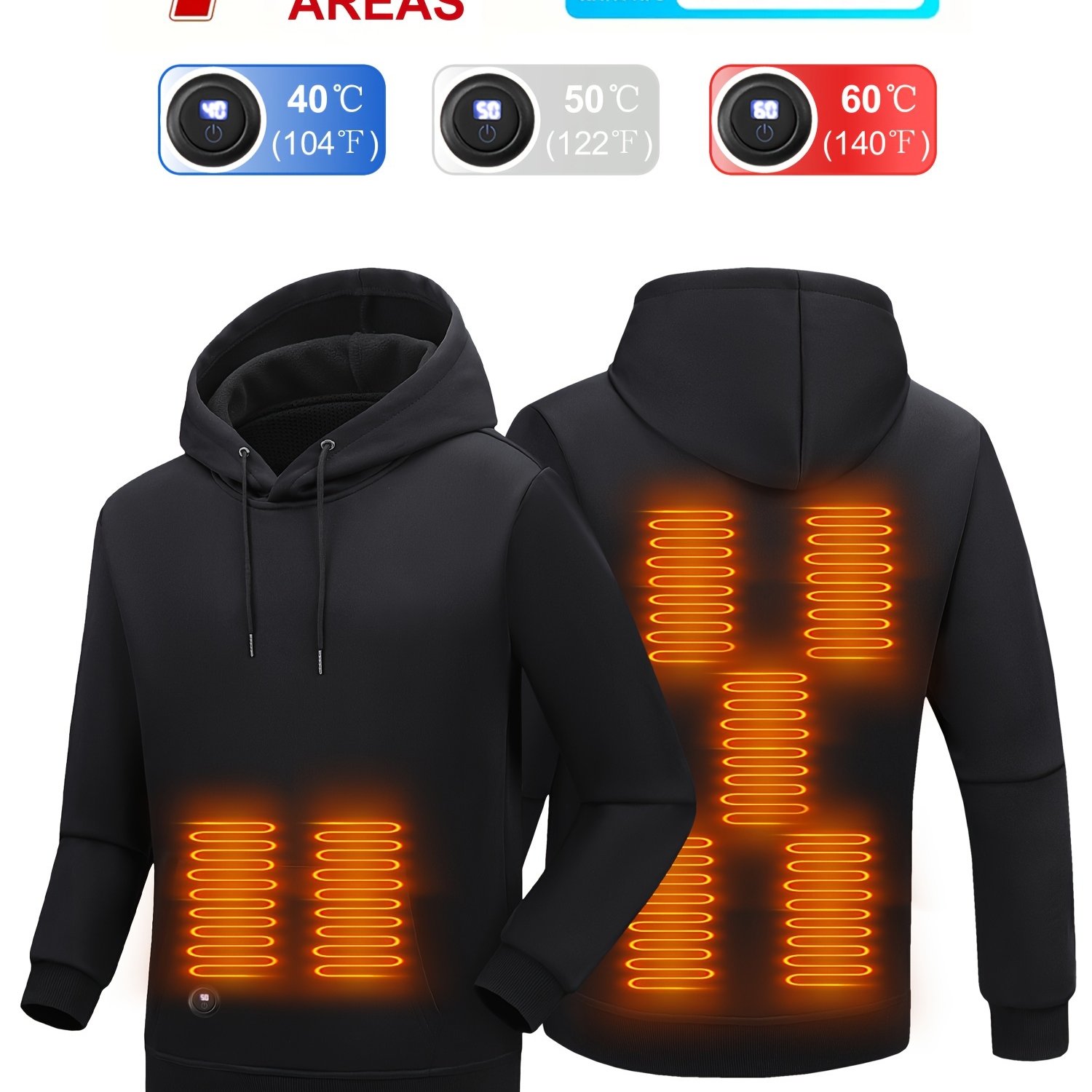 TEMU Heiz-Hoodie mit USB-Betrieb, 7 Heizzonen, Schnellladefunktion, 3 einstellbaren Temperaturen, lässiger einfarbiger Stil, langärmlig,