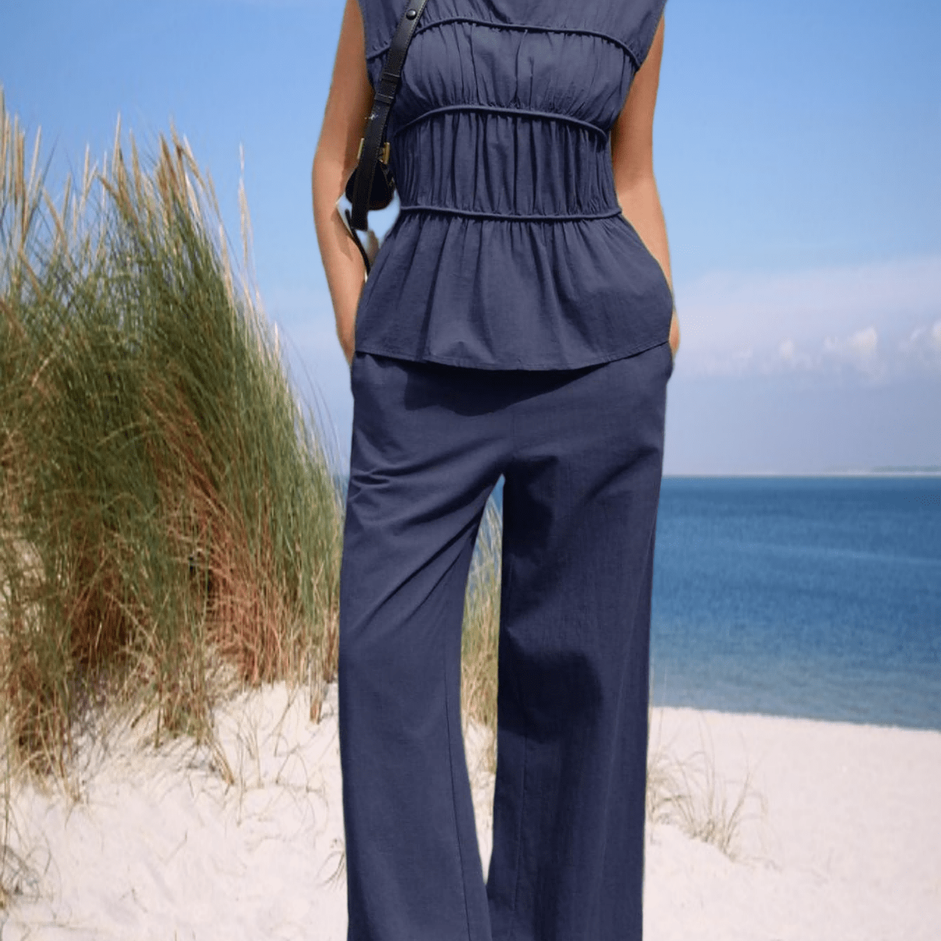 Women' Summer 2pcs Outfit Babydoll Peplum Pleated Tank Top And Pants Set Casual Travel Vacation Outfits