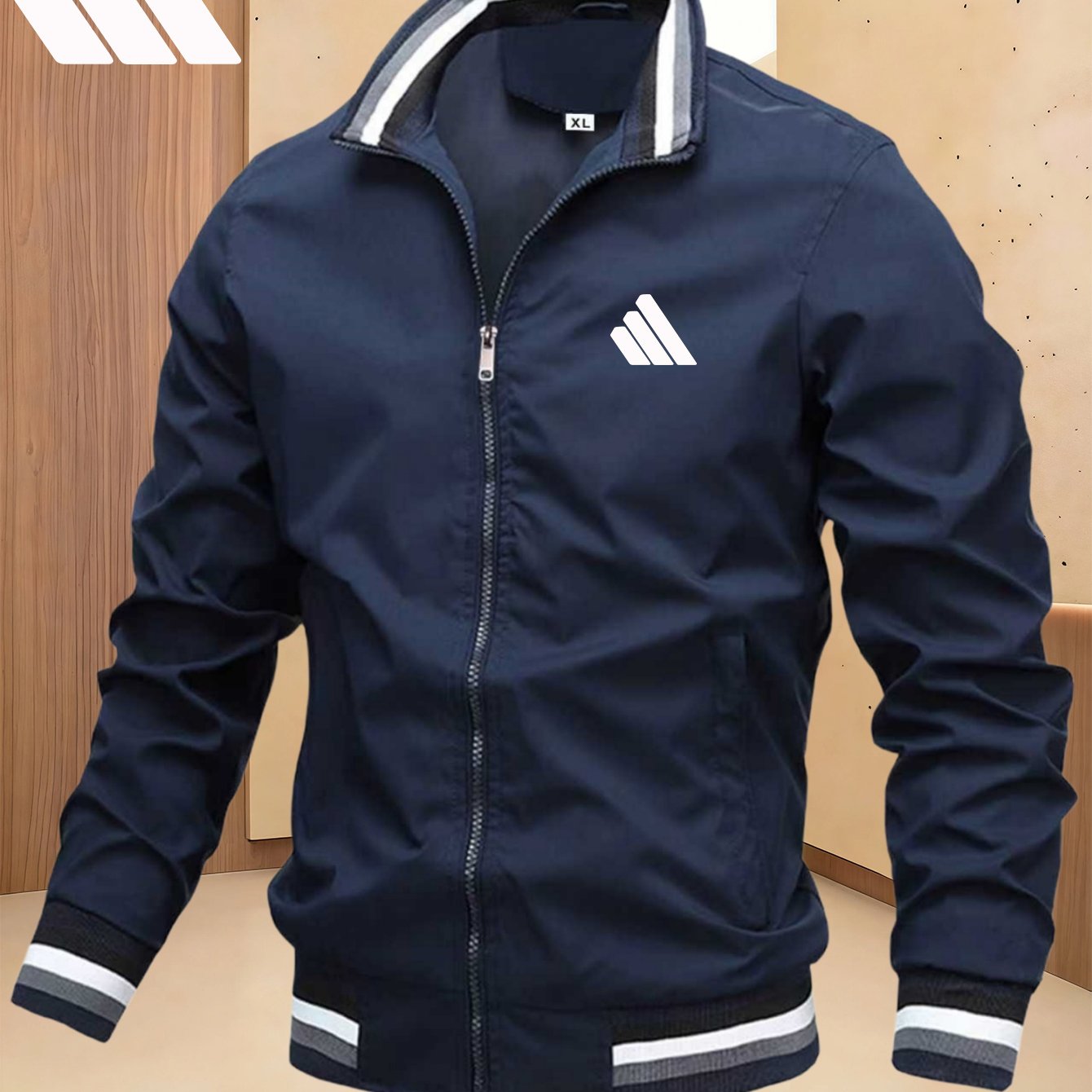 TEMU Giacca da a con alla coreana, a costine a righe colorate, e antivento, elementi creativi del design del totem a tre barre, adatta per il jogging