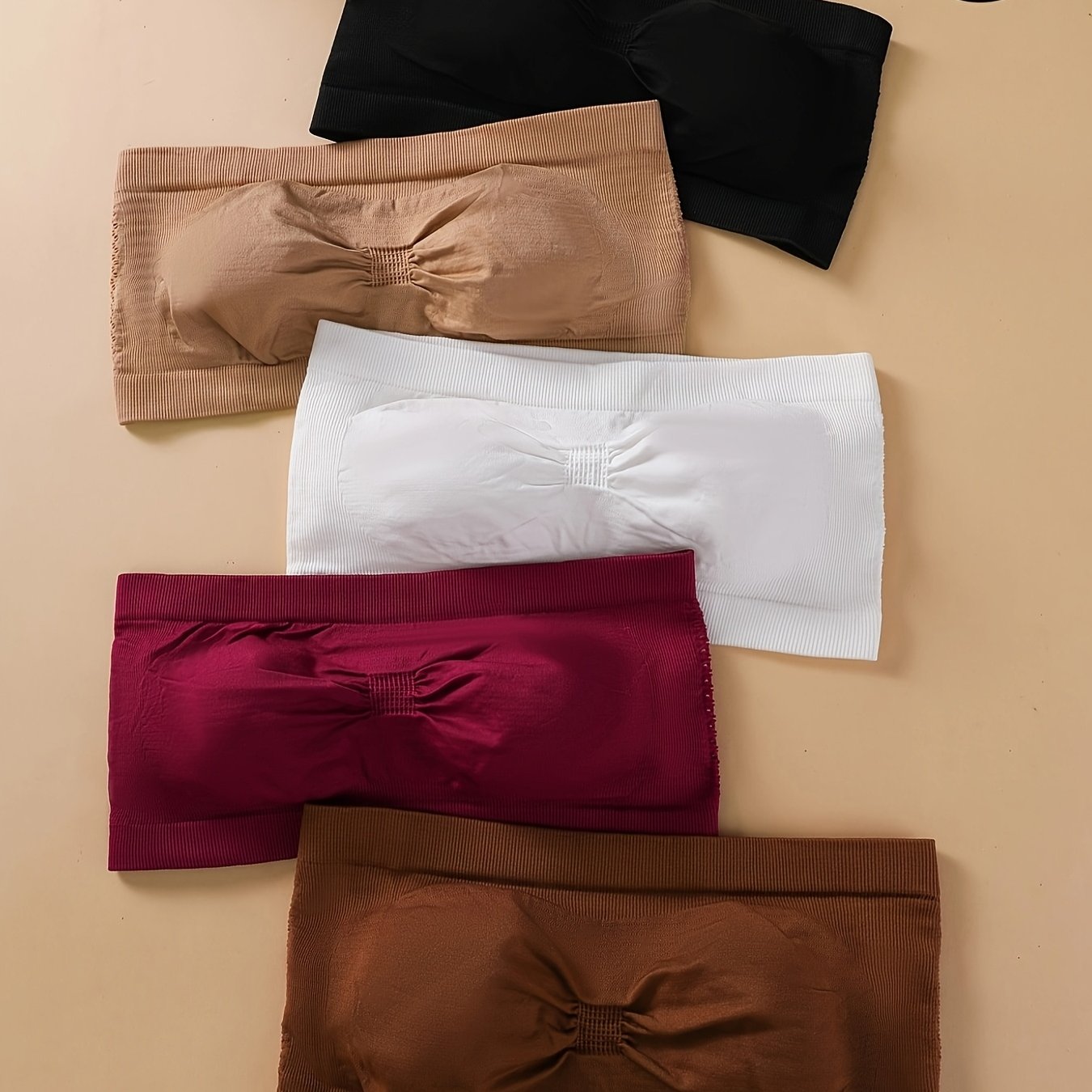 TEMU 5pcs Cool Summer Plus Size Wire-free Bras, Comfortable, Breathable, Seamless, Elegant Strapless Bandeau Bras, Suitable For Daily , Dates,
