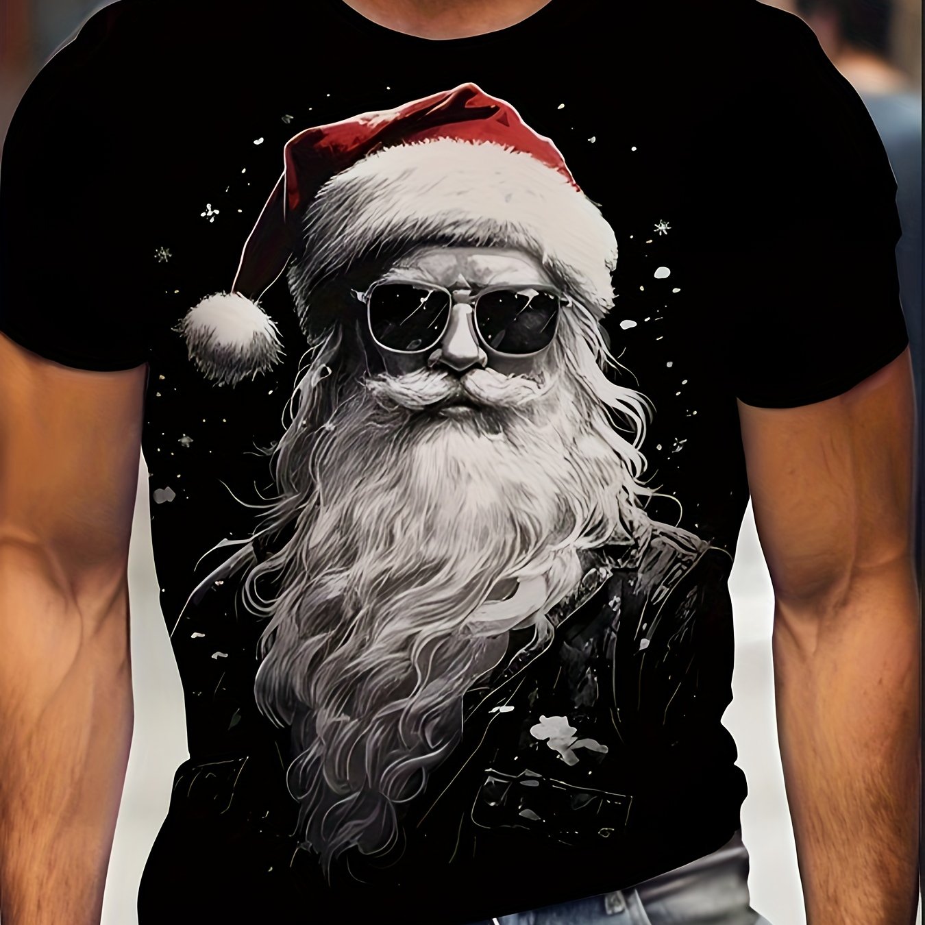TEMU Plus-size Men's Christmas Santa Claus Graphic Print T-shirt, Summer Short-sleeve Shirt For Men, Plus Size
