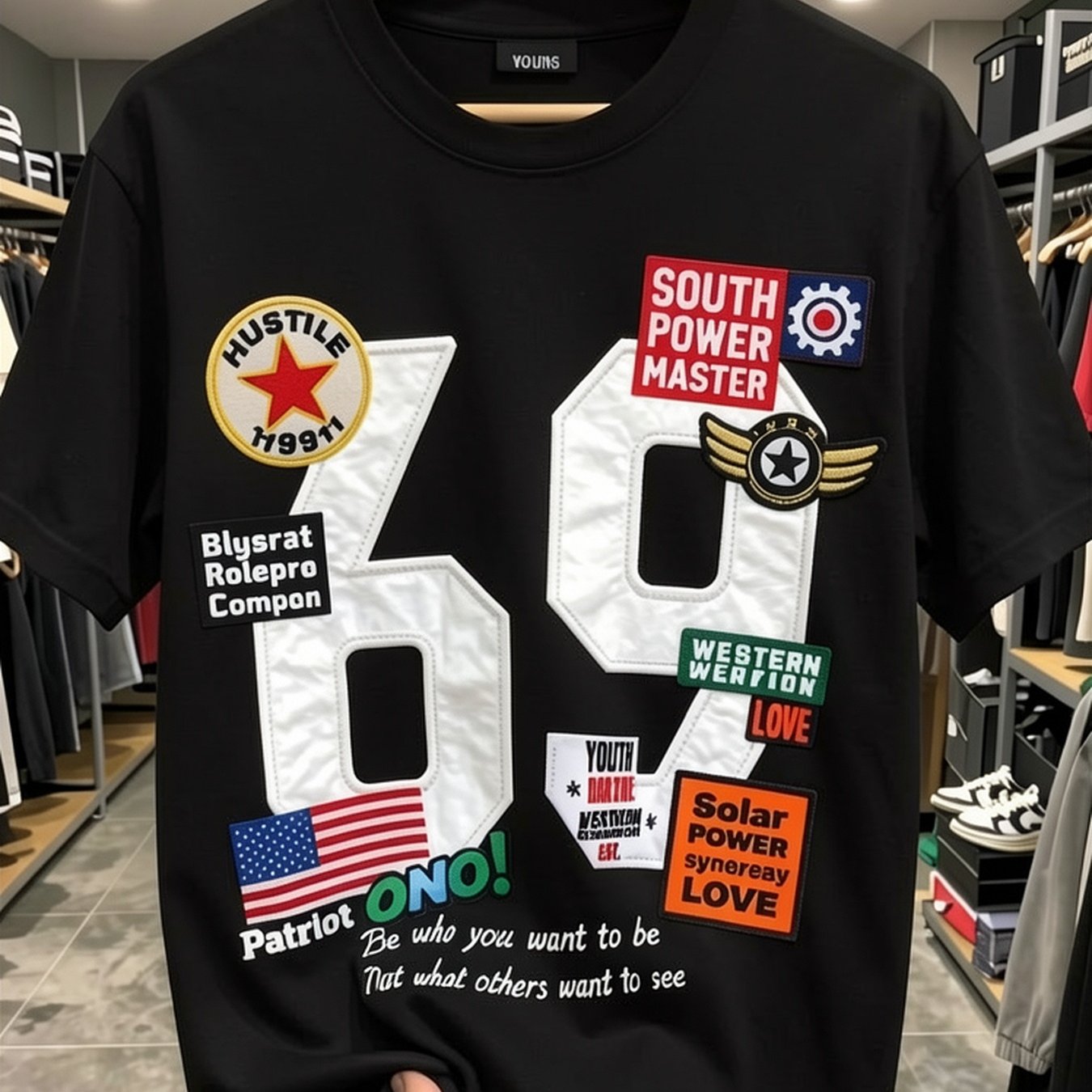 TEMU Men's Heavyweight 100% Retro 90s Hip-hop T-shirt - Vintage '96 & '69' Number 69 Graphic Print, Regular -season Streetwear Gym Tee, Breathable