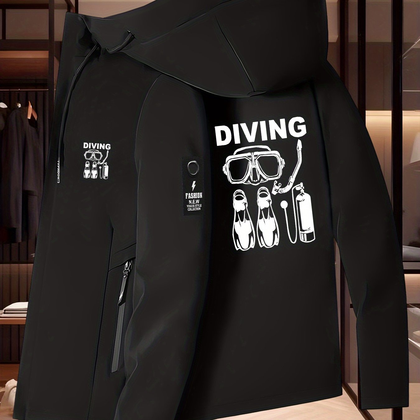 TEMU New Style Couple's Windbreakers With Diving Gear Elements, Outdoor Climbing Jackets For Men And Women