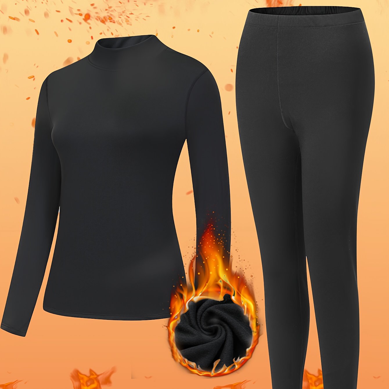 2pcs Women Thermal Underwear Set Mock Neck Soft Warm Base Layer Outfit For Skiing Cycling Fall Winter Slim Fit For Home Outdoor S