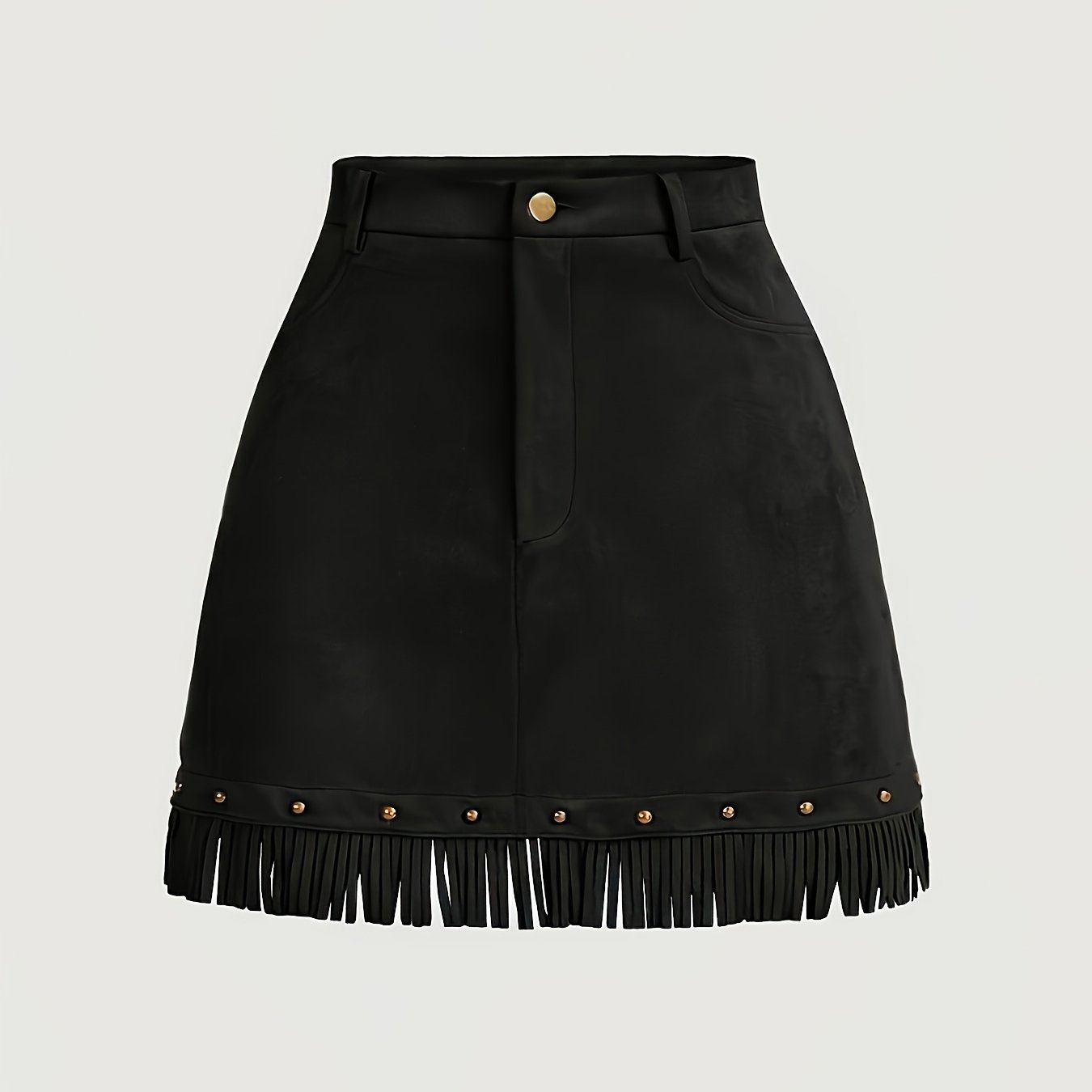 TEMU Women's High-waisted A-line Mini Skirt With Studded Fringe Accent