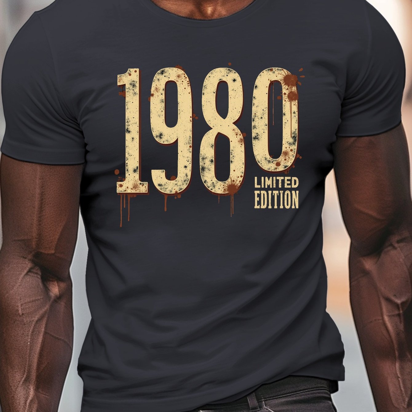 TEMU 1980 Edition , Men's Round Crew Neck Short Sleeve Tee, Casual T-shirtcasual Comfy Lightweight Top For Summer