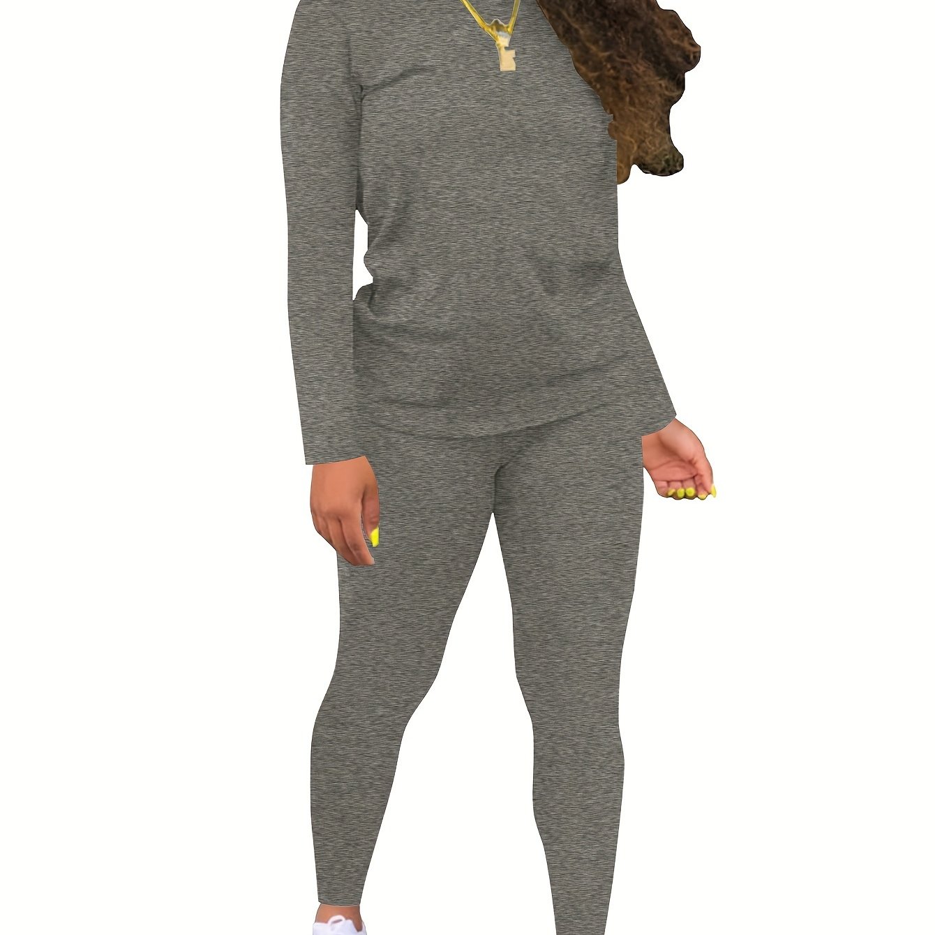 TEMU European And Fashion Long-sleeve Round Neck Top With Elastic Pants Women's Set