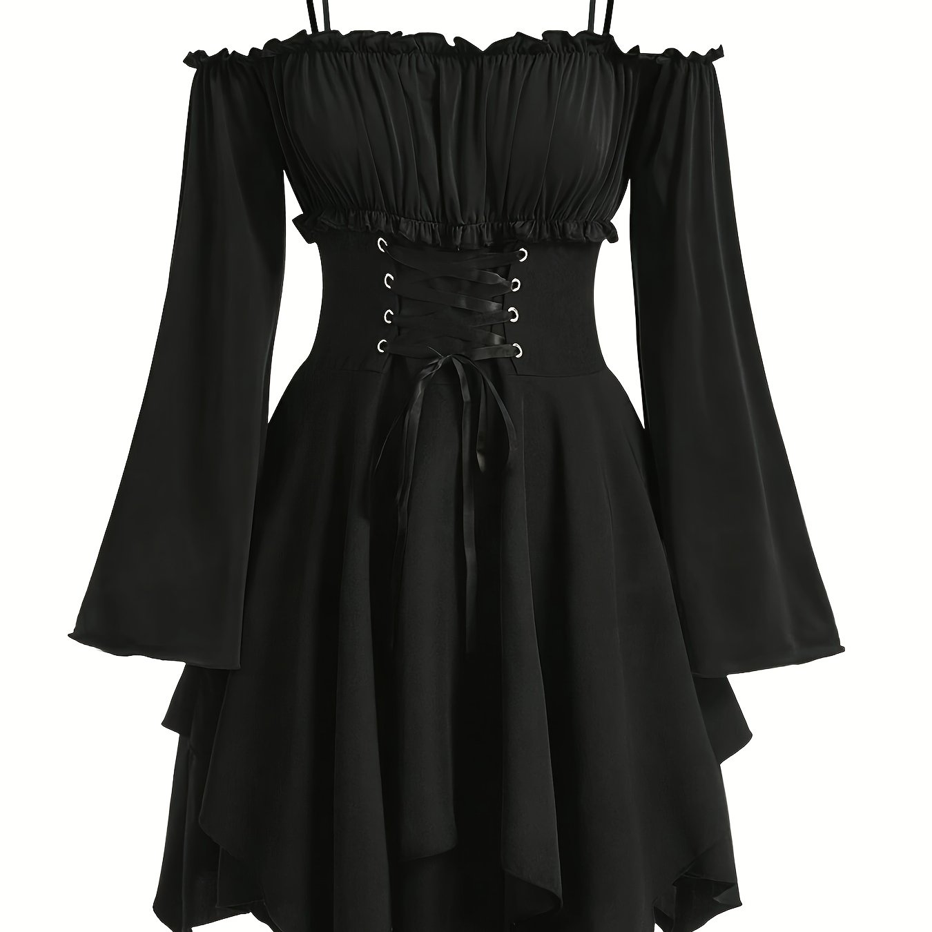 TEMU European And American Fast Fashion Women's Gothic Style Strapless Asymmetrical Hem Dress