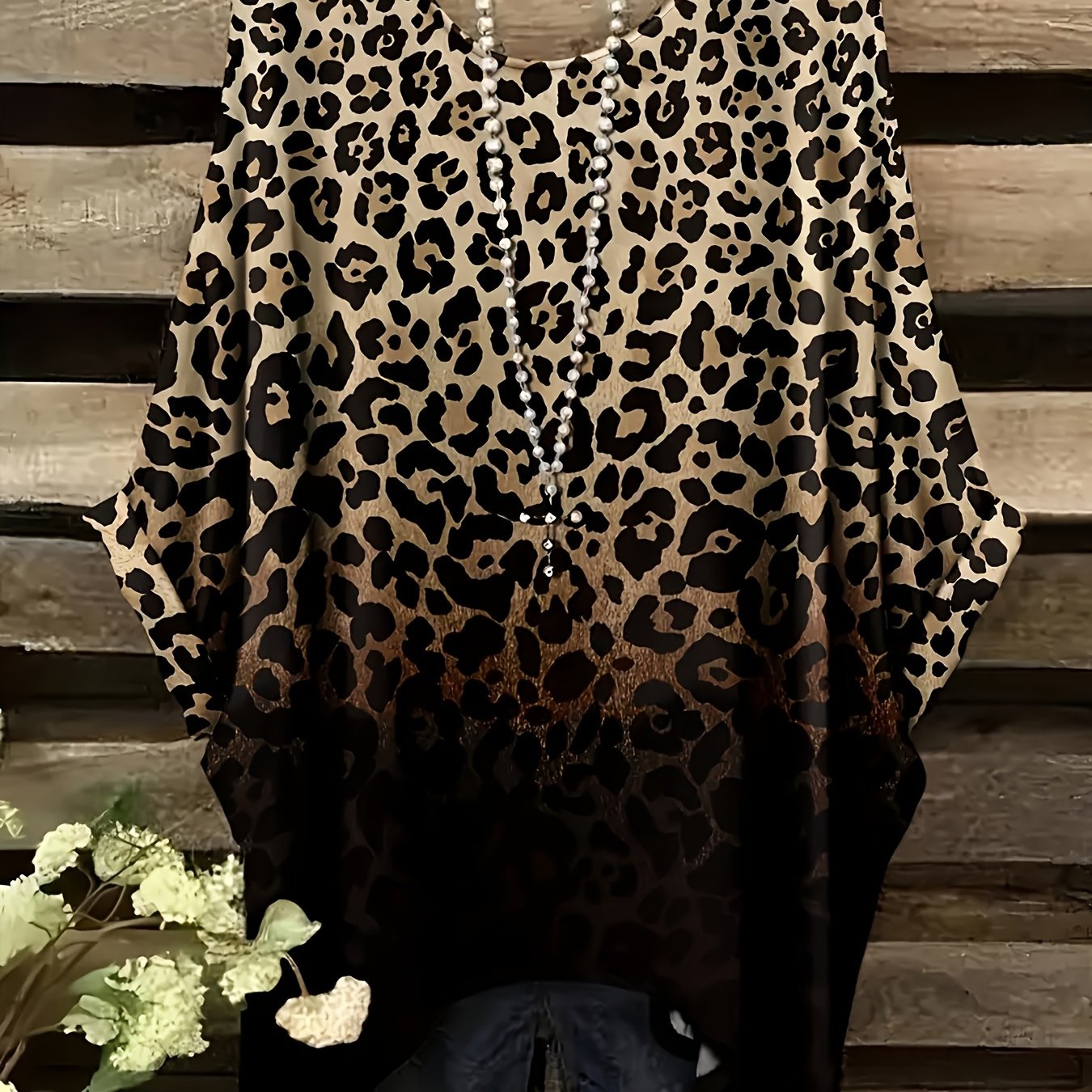 TEMU Plus Size, Plus Size Summer Leopard Print Gradient Pattern Printed Round Neck T-shirt, Casual And Comfortable Round Neck Short Sleeve T-shirt,