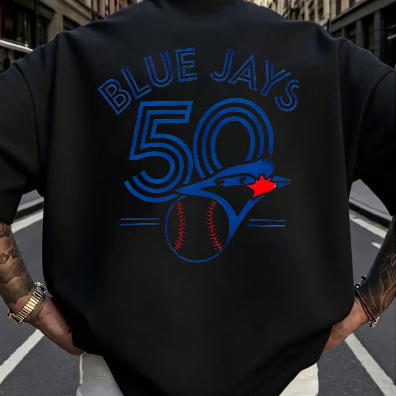 TEMU -shirt unisexe Toronto J et Y 50e anniversaire Veste de baseball Logo et design de texte Jay bleu noir pour les fans de sport et les vêtements